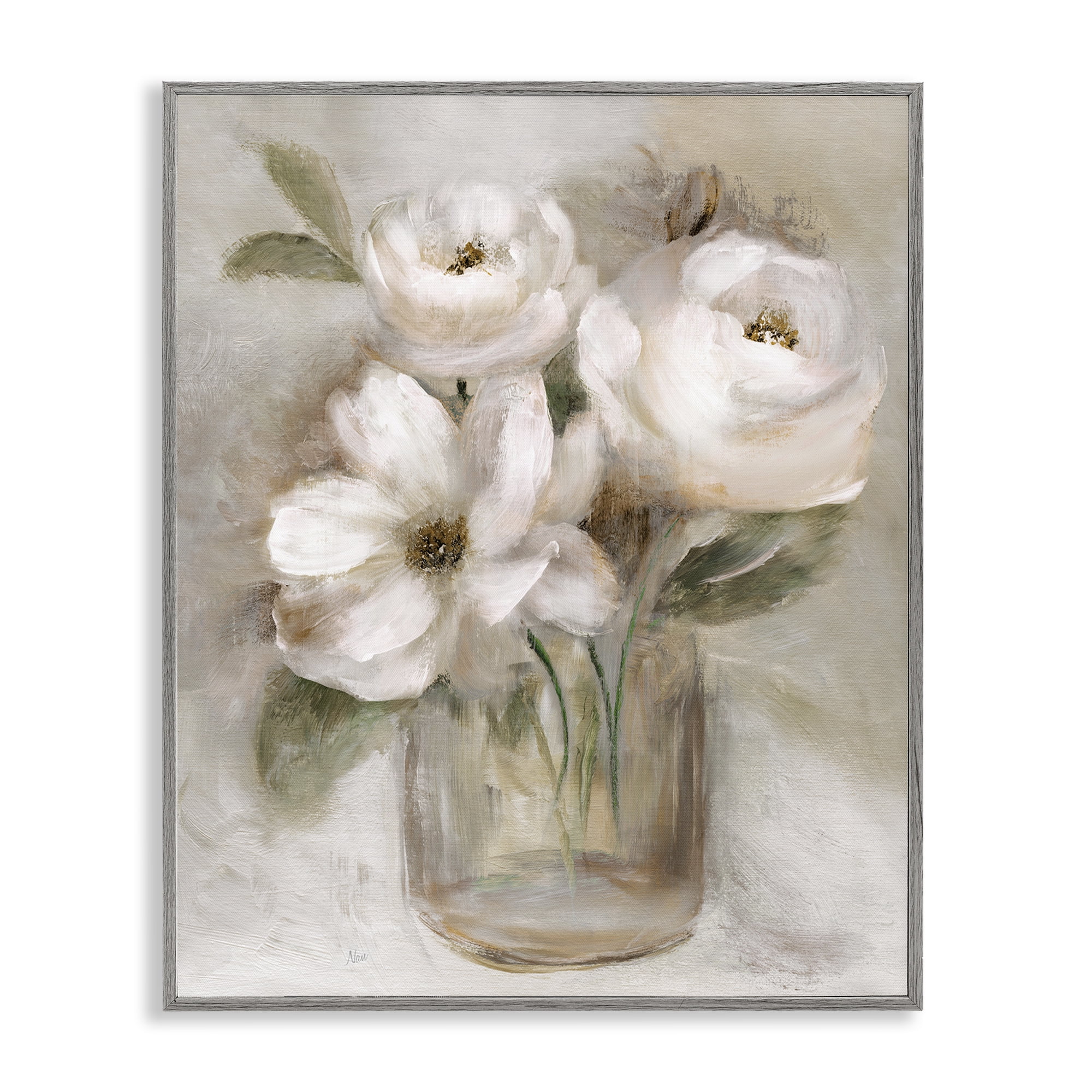 Stupell Industries Soft Brushstroke Roses Gray Framed Giclee Art, design by Nan