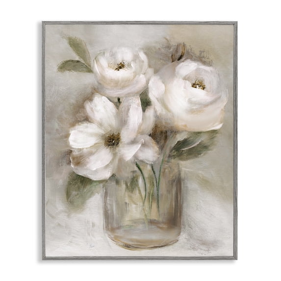 Stupell Industries Traditional Soft Brushstroke Roses Gray Framed Giclee Art, 11 x 14, by Nan