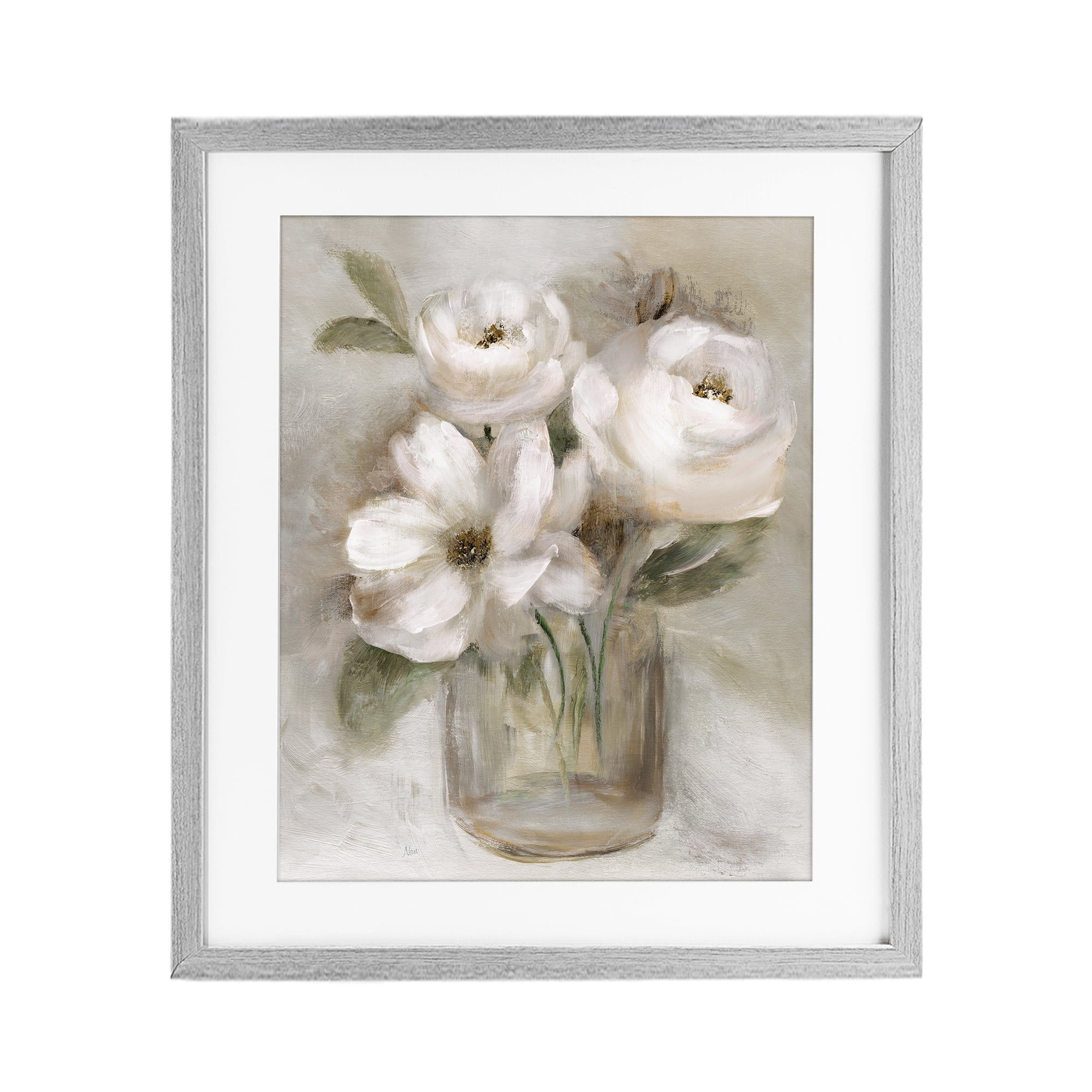 Stupell Industries Soft Brushstroke Roses Gray Framed Print Under Glass, design by Nan