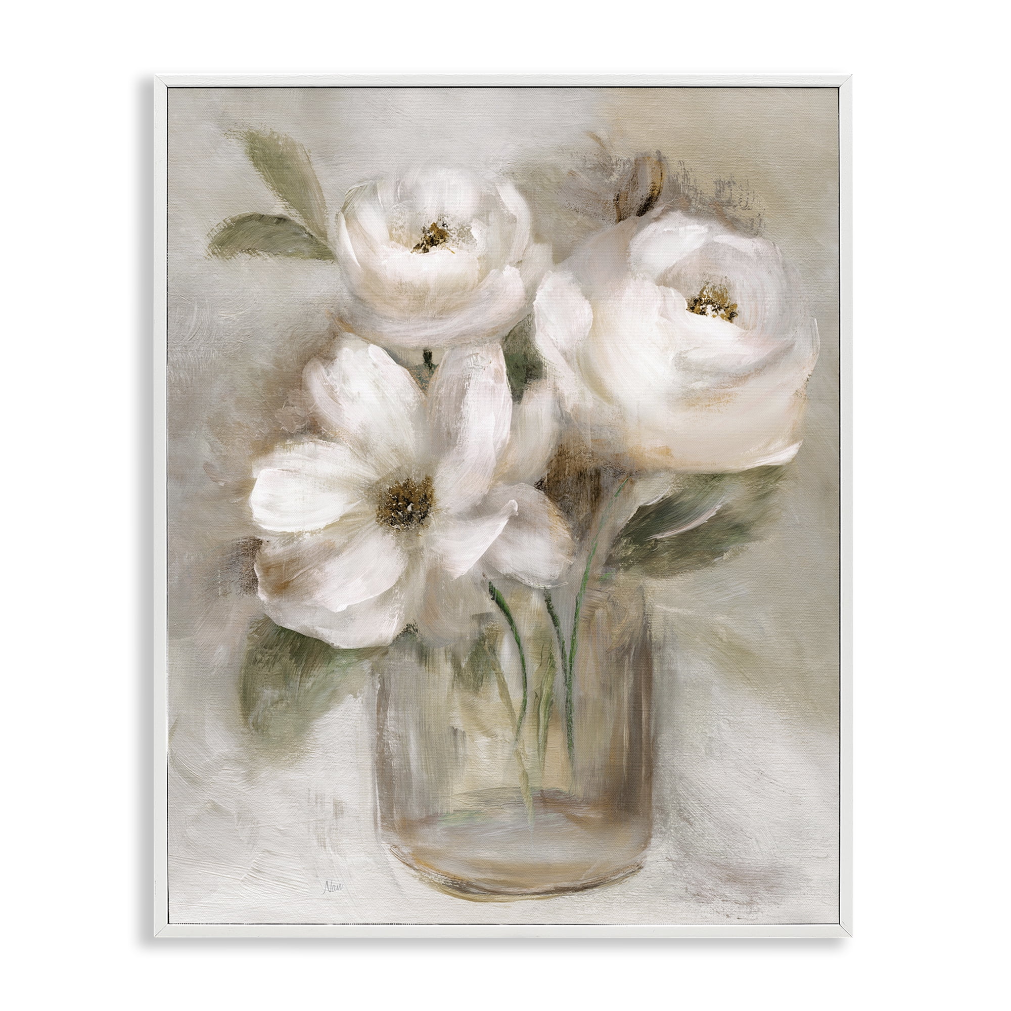 Stupell Industries Soft Brushstroke Roses White Framed Giclee Art, design by Nan