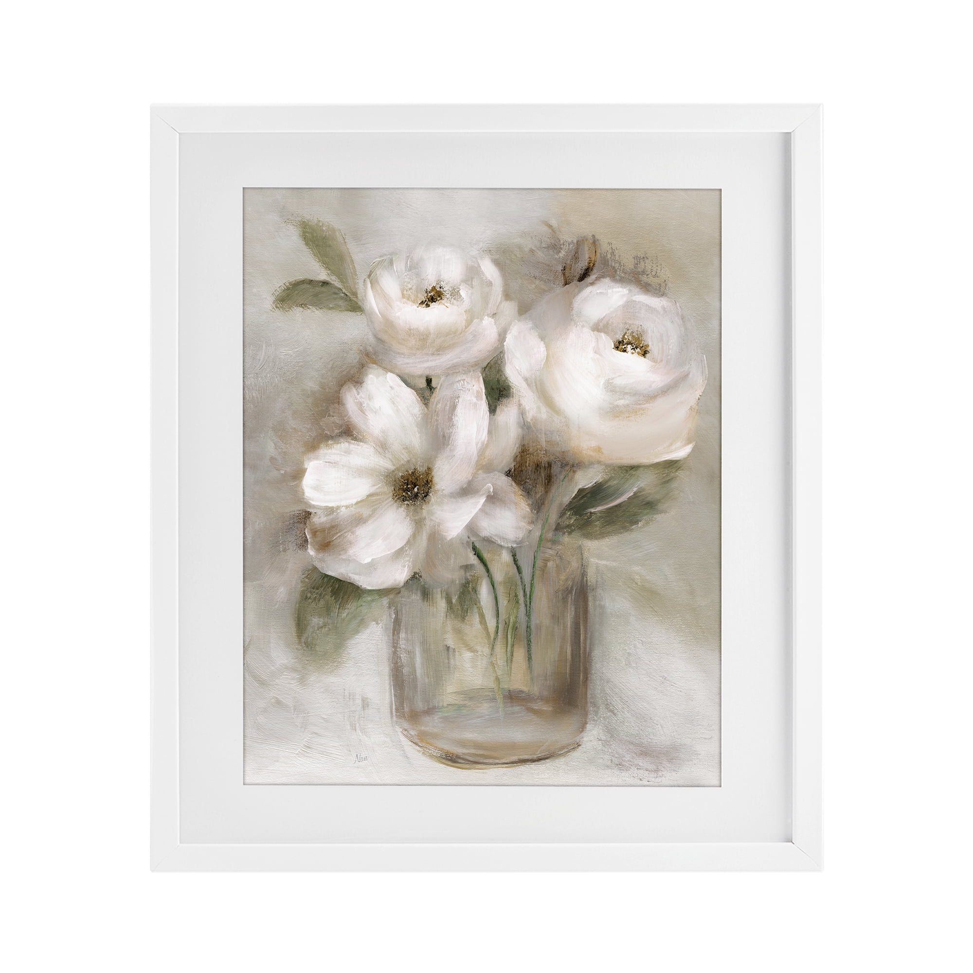 Stupell Industries Soft Brushstroke Roses White Framed Print Under Glass, design by Nan
