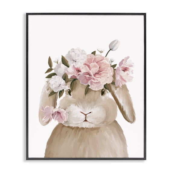 Stupell Industries Cottage Soft Bunny & Flowers Black Framed Giclee Art, 11 x 14, by Anna Lischenko