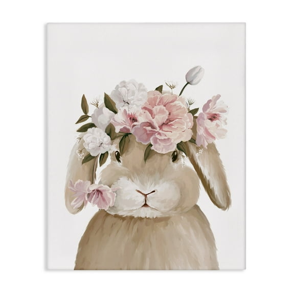 Stupell Industries Soft Bunny & Flowers Canvas Wall Art design by Anna Lischenko, 20 x 16