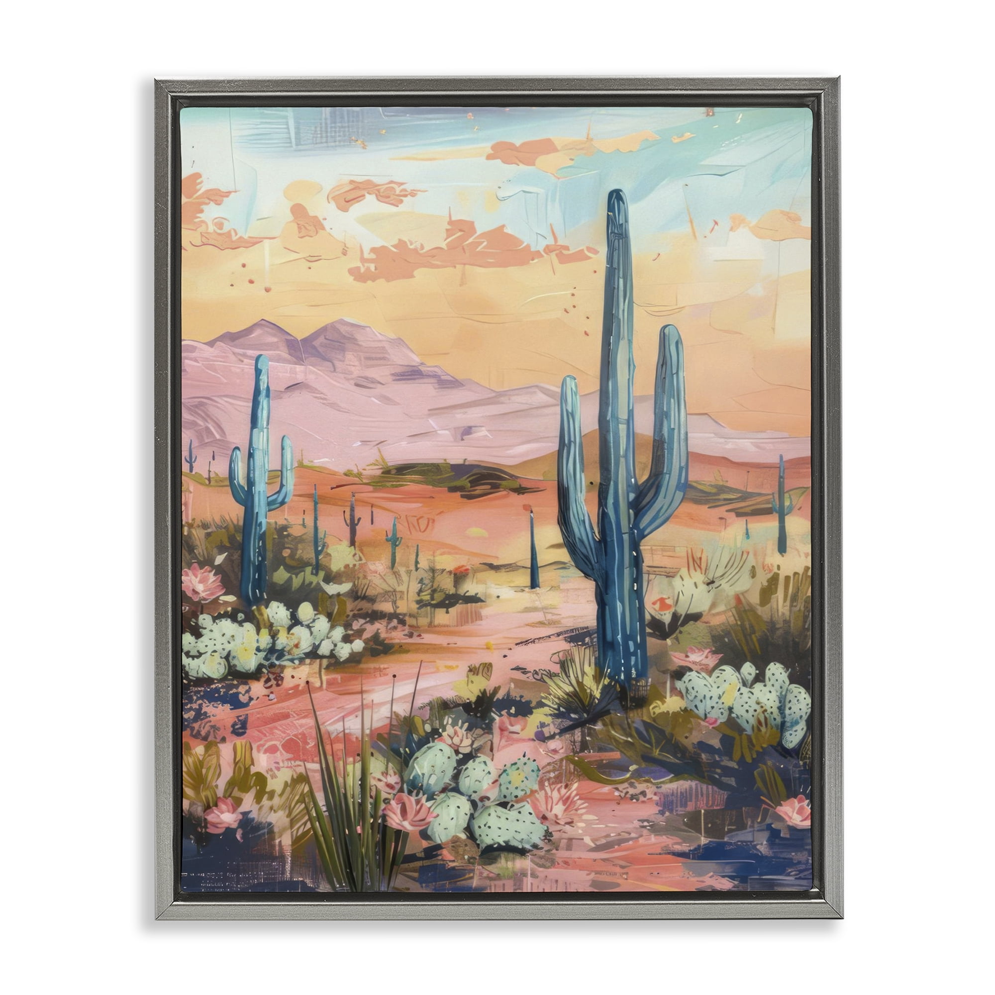 Stupell Industries Soft Canyon Sunset Cacti Landscape & Nature Painting Gray Floater Framed Canvas Art Print Wall Art, 25 x 31