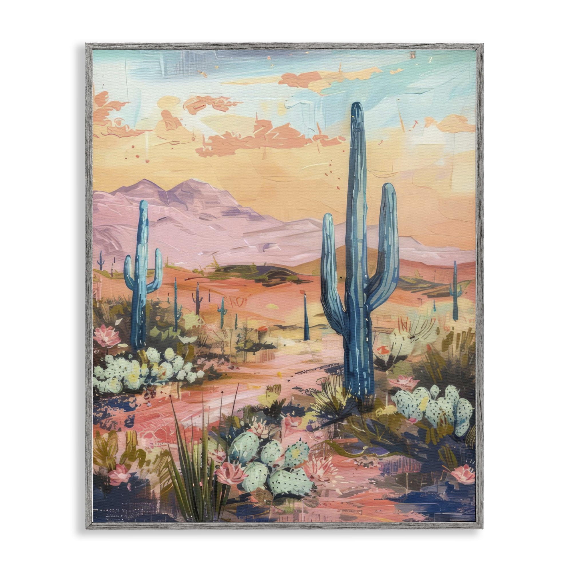 Stupell Industries Soft Canyon Sunset Cacti Landscape & Nature Painting Gray Framed Art Print Wall Art, 24 x 30
