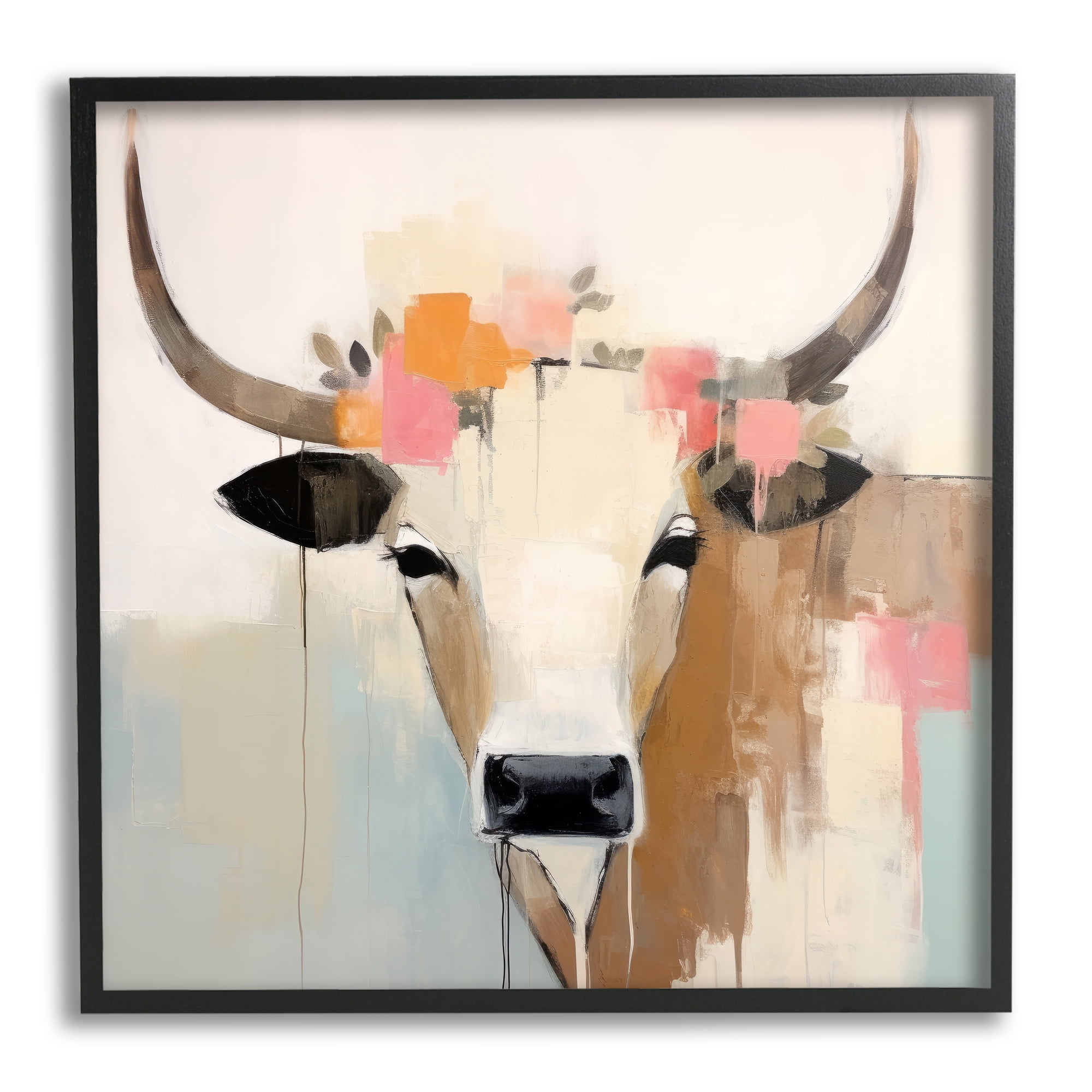 Stupell Industries Soft Cattle Abstraction Animals & Insects Painting Black Framed Art Print Wall Art, 24 x 24