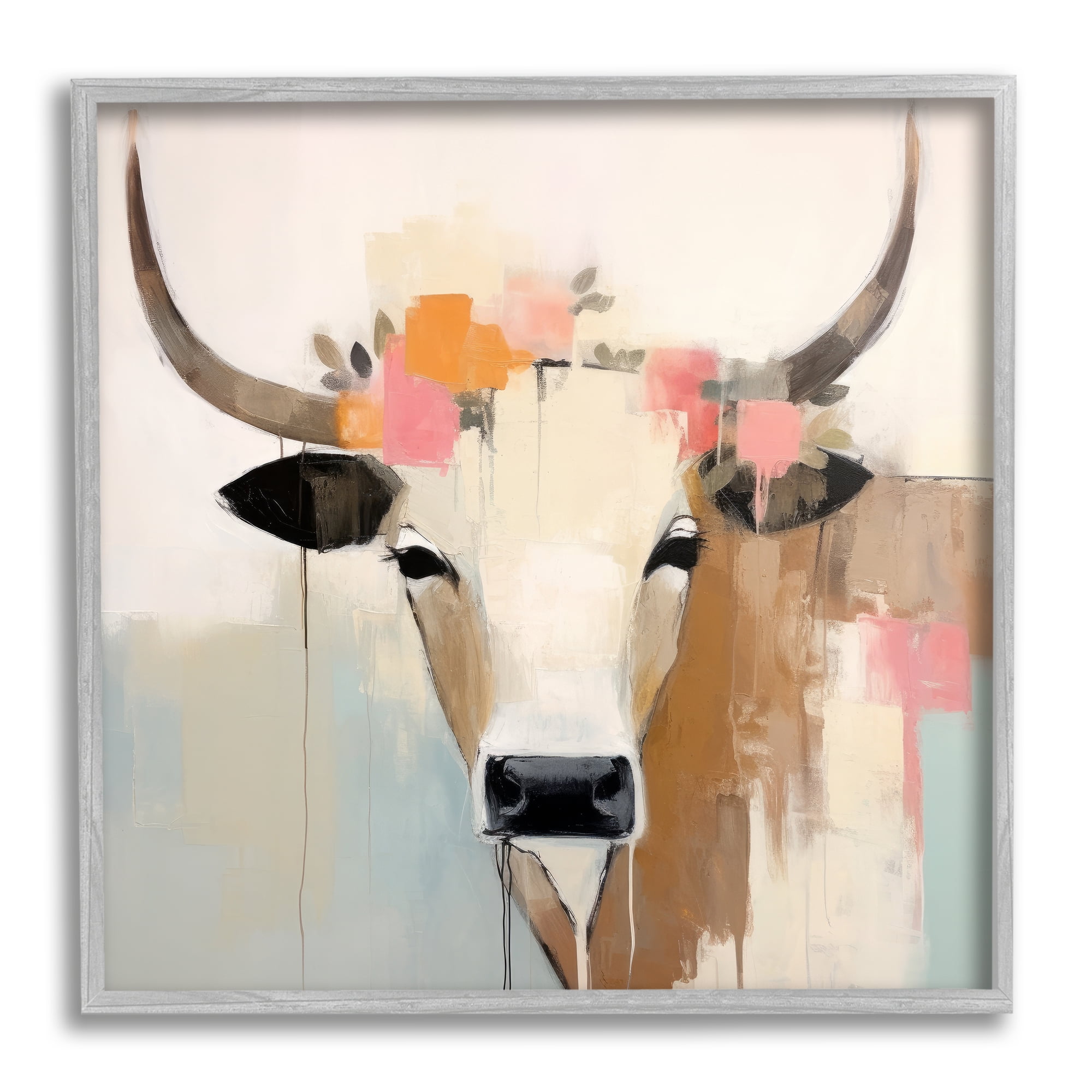 Stupell Industries Soft Cattle Abstraction Animals & Insects Painting Gray Framed Art Print Wall Art, 24 x 24