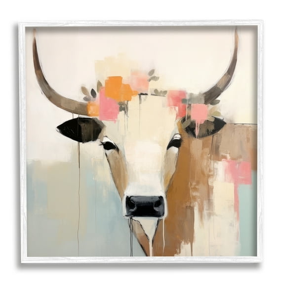 Stupell Industries Soft Cattle Abstraction Animals & Insects Painting White Framed Art Print Wall Art, 24 x 24