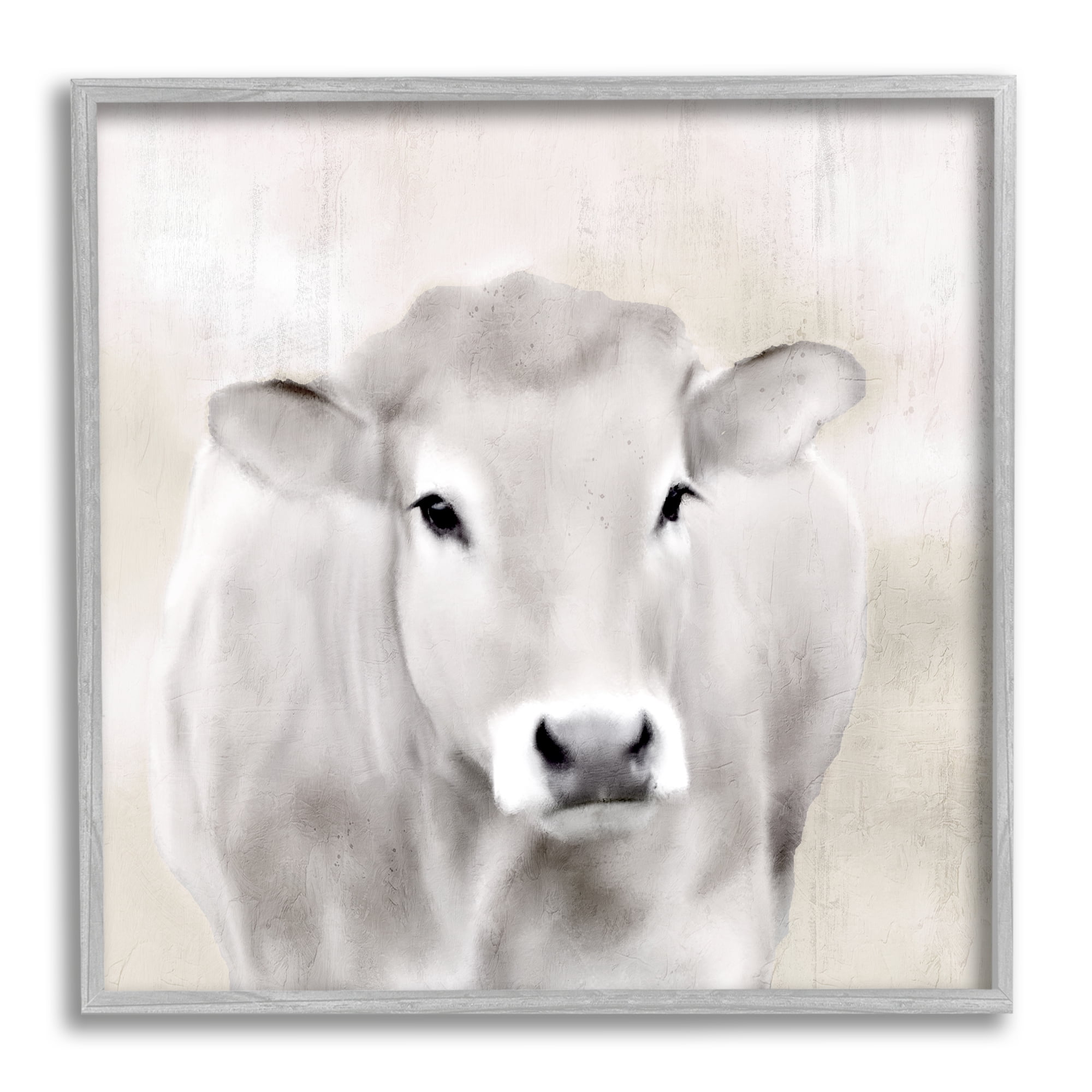 Stupell Industries Soft Cattle Portrait Animals & Insects Painting Gray Framed Art Print Wall Art, 12 x 12