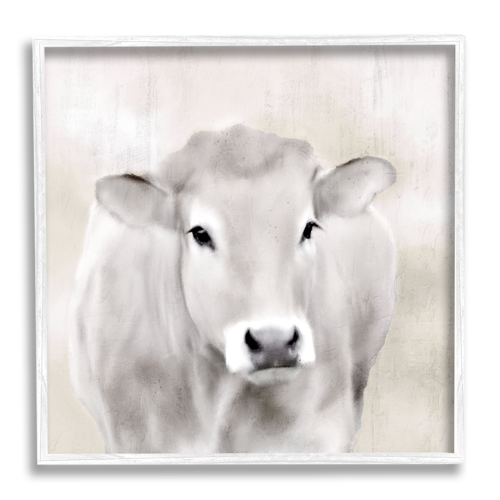 Stupell Industries Soft Cattle Portrait Animals & Insects Painting White Framed Art Print Wall Art, 12 x 12