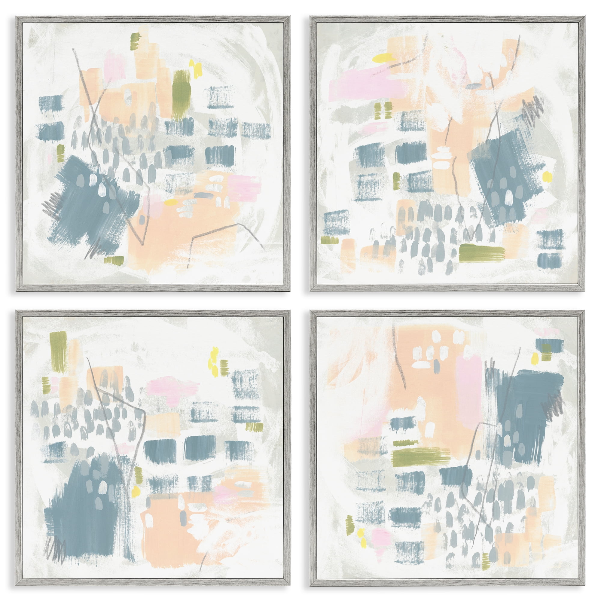 Stupell Industries Soft Chaotic Collage Abstract Painting Gray Framed Art Print Wall Art, 12 x 12, Set of 4