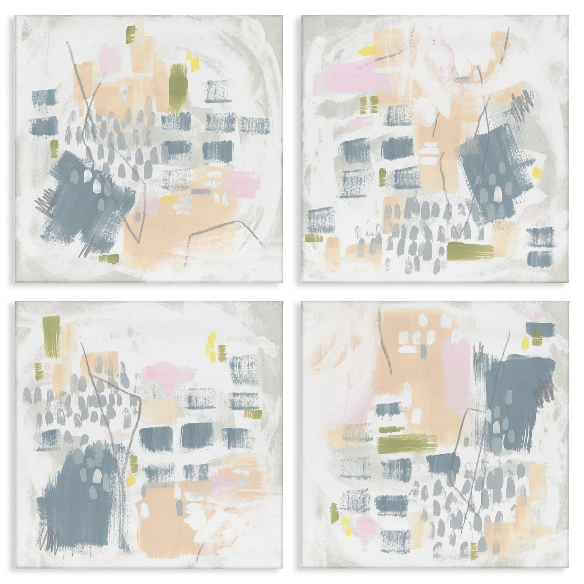 Stupell Industries Soft Chaotic Collage Abstract Painting Wrapped Canvas Art Print Wall Art, 17 x 17, Set of 4