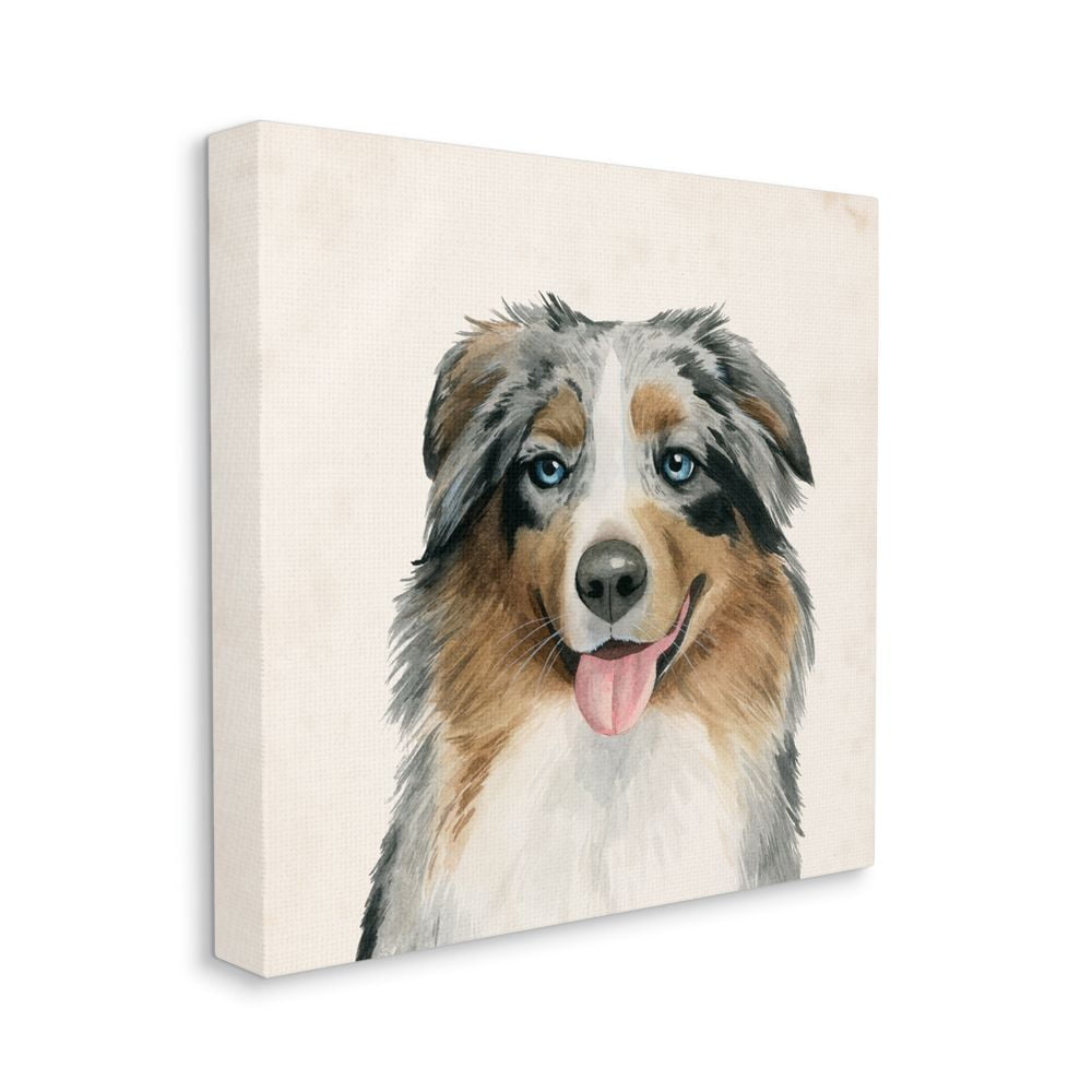 Soft Charming Australian Shepherd Dog Canvas Art in Neutral Tones
