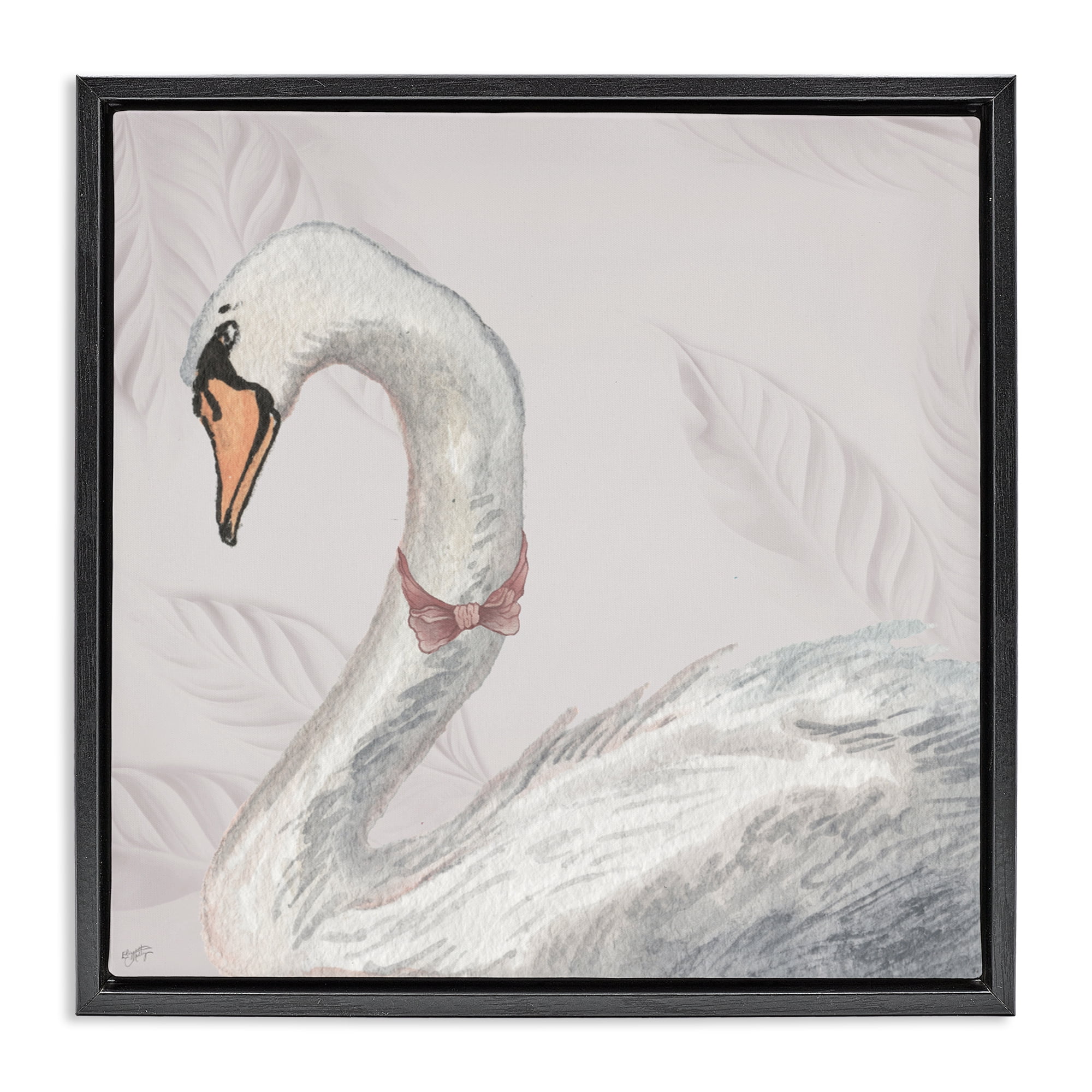 Stupell Industries Soft Classic Swan & Bow Black Framed Floater Canvas Wall Art, design by Elizabeth Medley