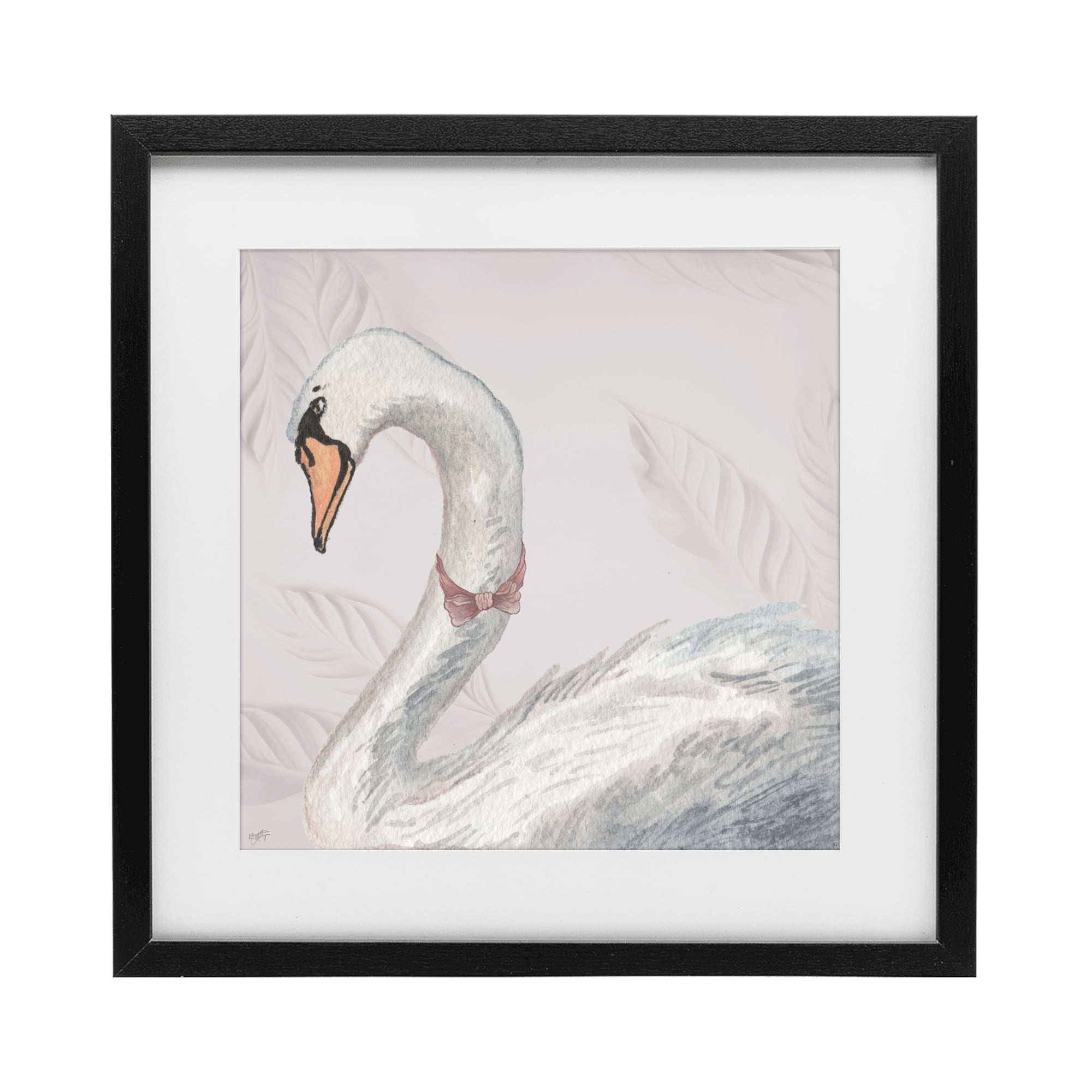 Stupell Industries Soft Classic Swan & Bow Black Framed Print Under Glass, design by Elizabeth Medley