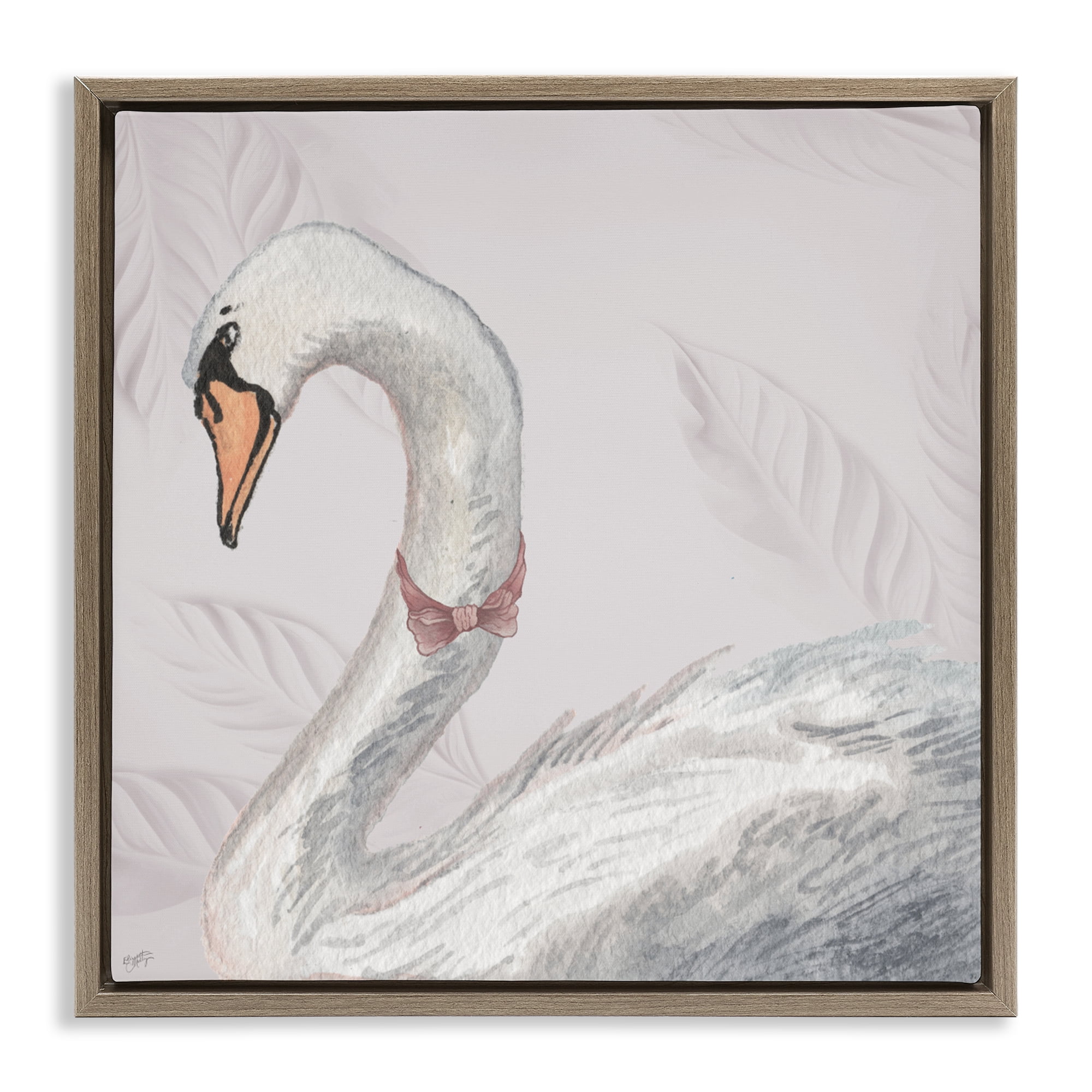 Stupell Industries Soft Classic Swan & Bow Brown Framed Floater Canvas Wall Art, design by Elizabeth Medley