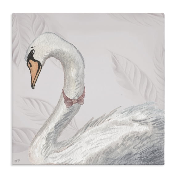 Stupell Industries Cottage Soft Classic Swan & Bow Canvas Art, 17 x 17, by Elizabeth Medley