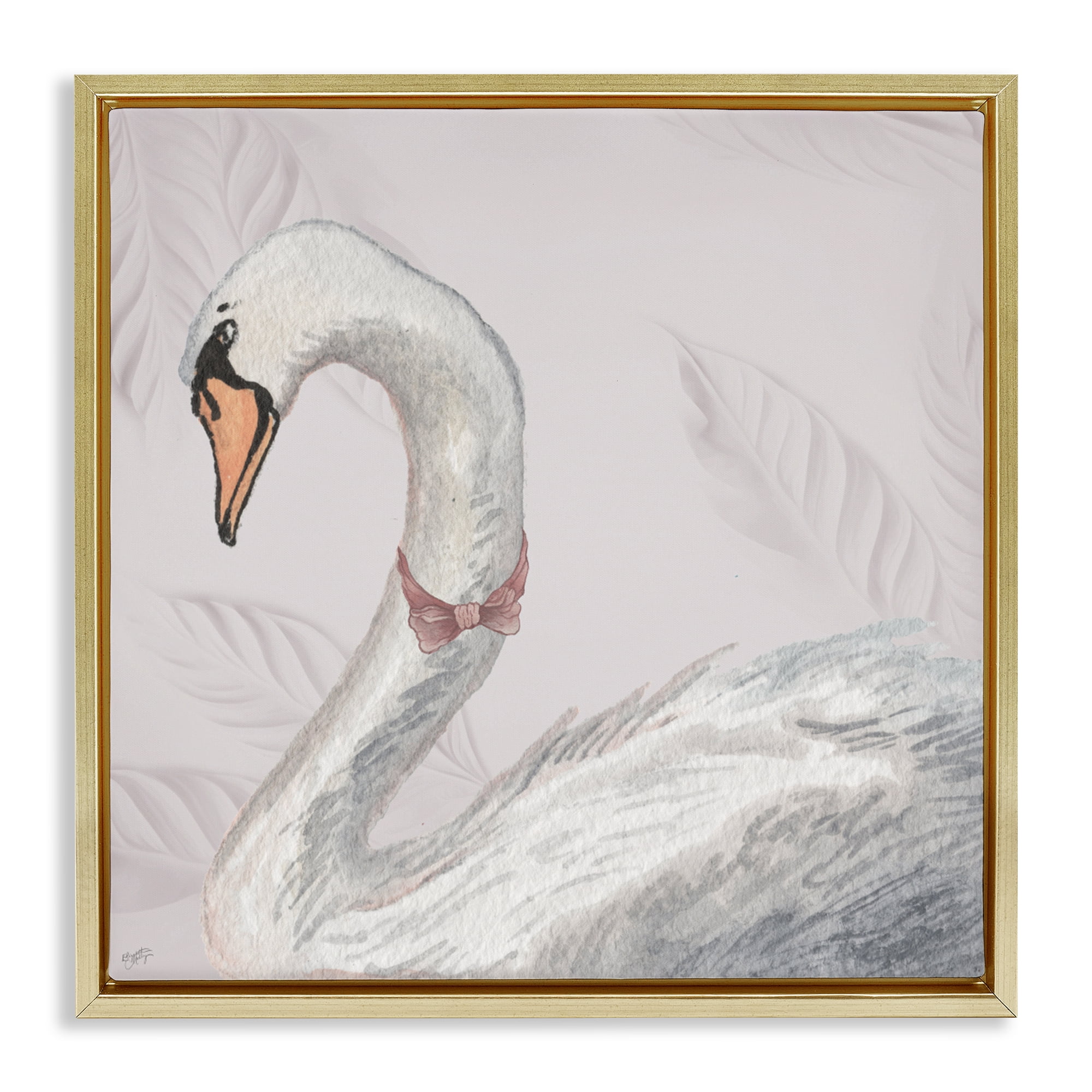 Stupell Industries Soft Classic Swan & Bow Gold Framed Floater Canvas Wall Art, design by Elizabeth Medley