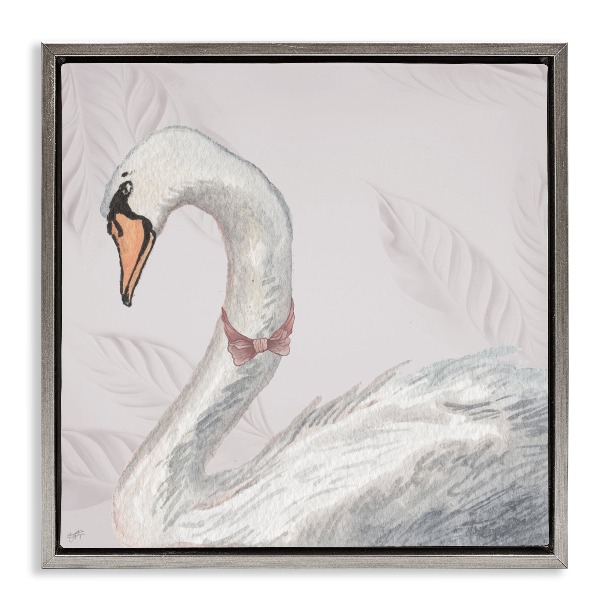 Stupell Industries Soft Classic Swan & Bow Gray Framed Floater Canvas Wall Art, design by Elizabeth Medley