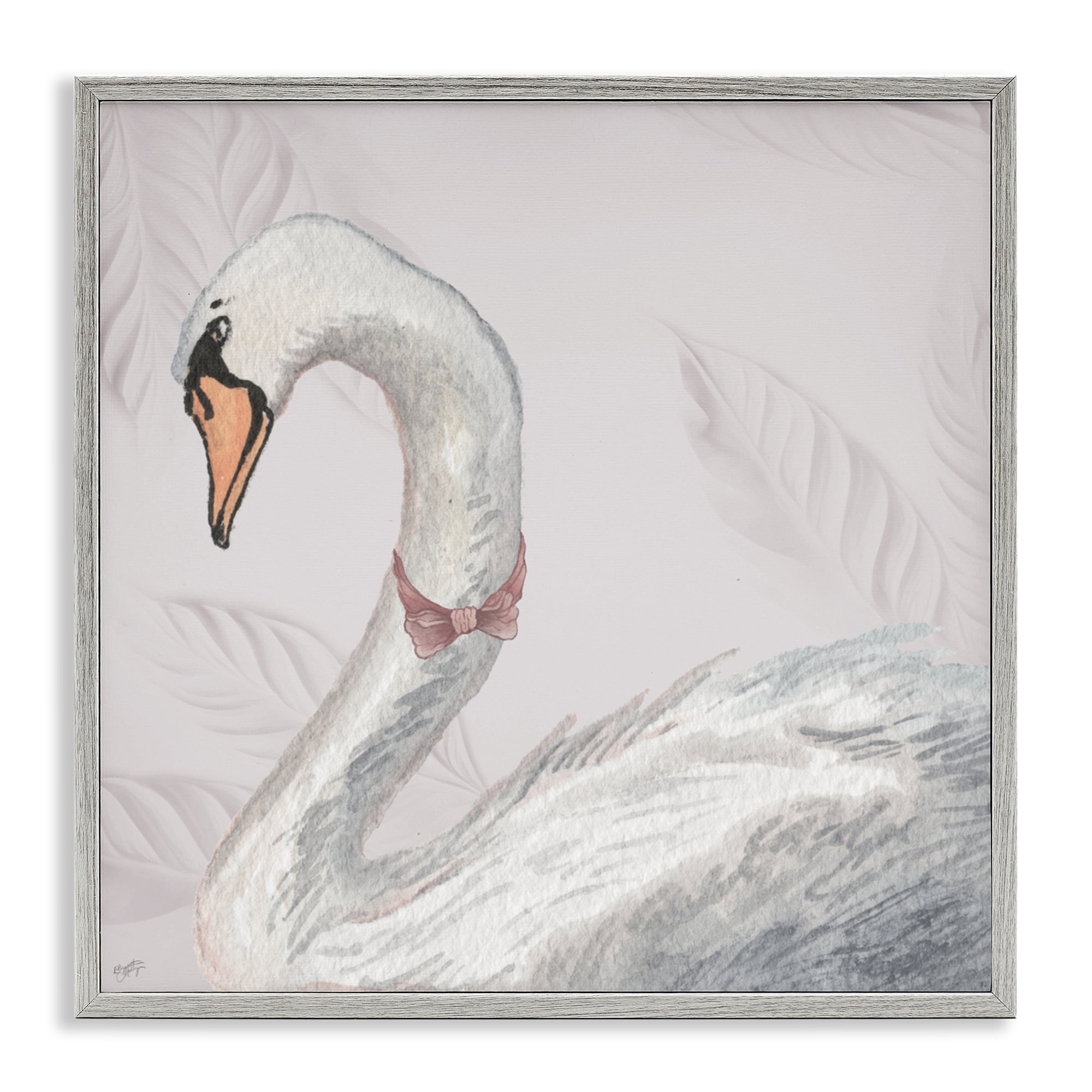 Stupell Industries Soft Classic Swan & Bow Gray Framed Giclee Art, design by Elizabeth Medley