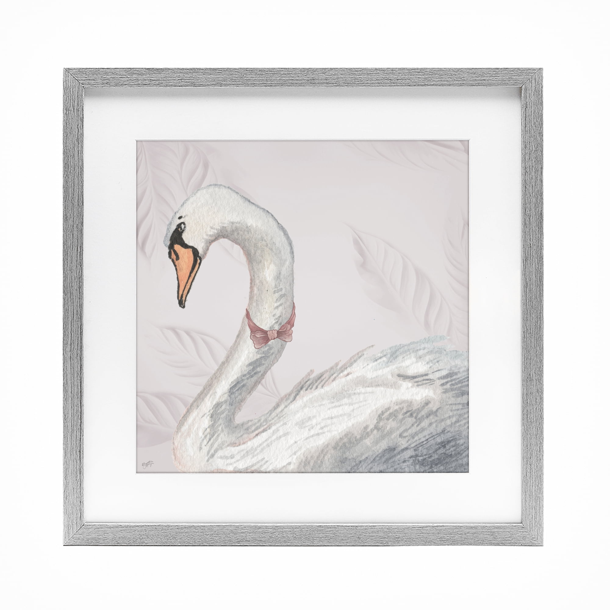 Stupell Industries Soft Classic Swan & Bow Gray Framed Print Under Glass, design by Elizabeth Medley