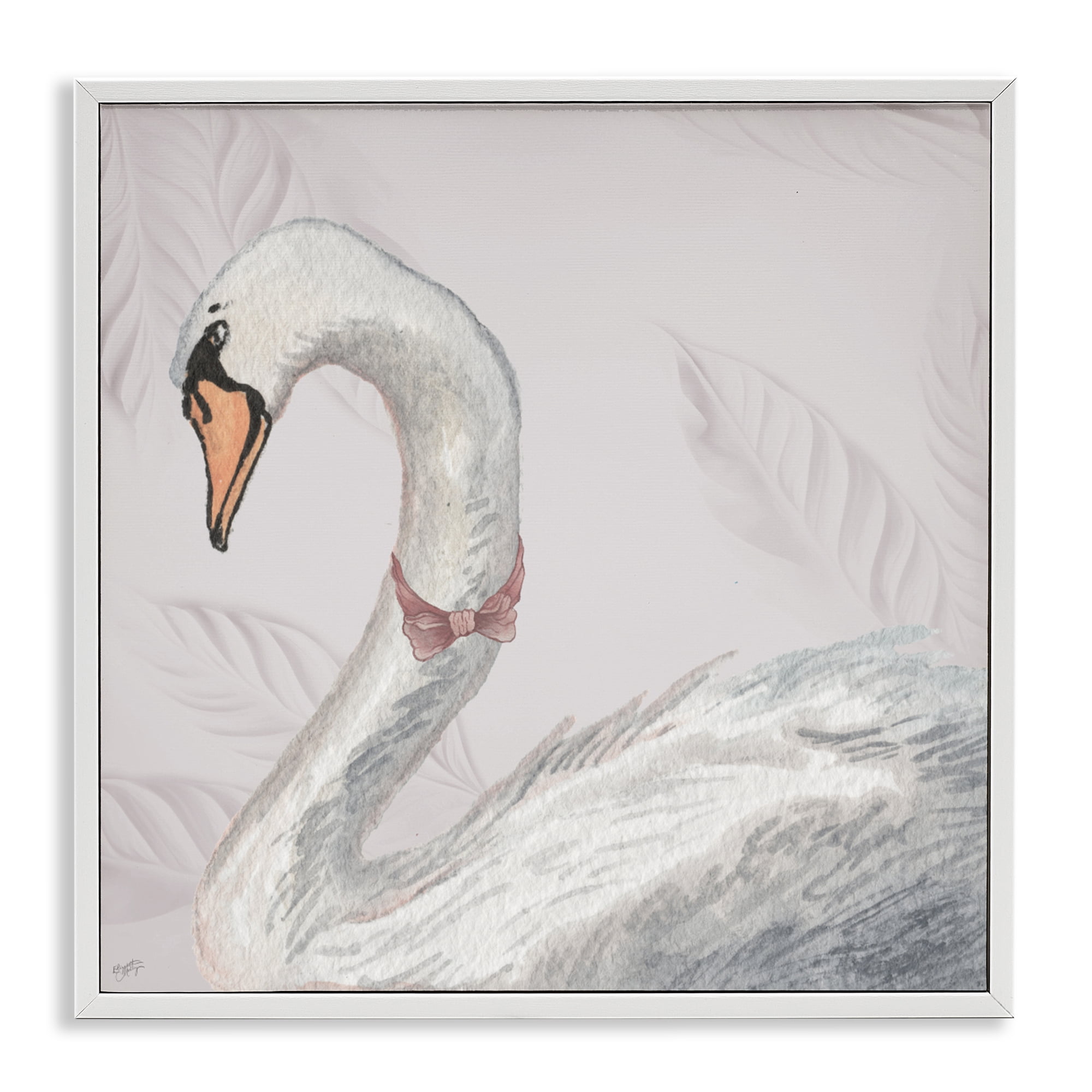Stupell Industries Soft Classic Swan & Bow White Framed Giclee Art, design by Elizabeth Medley