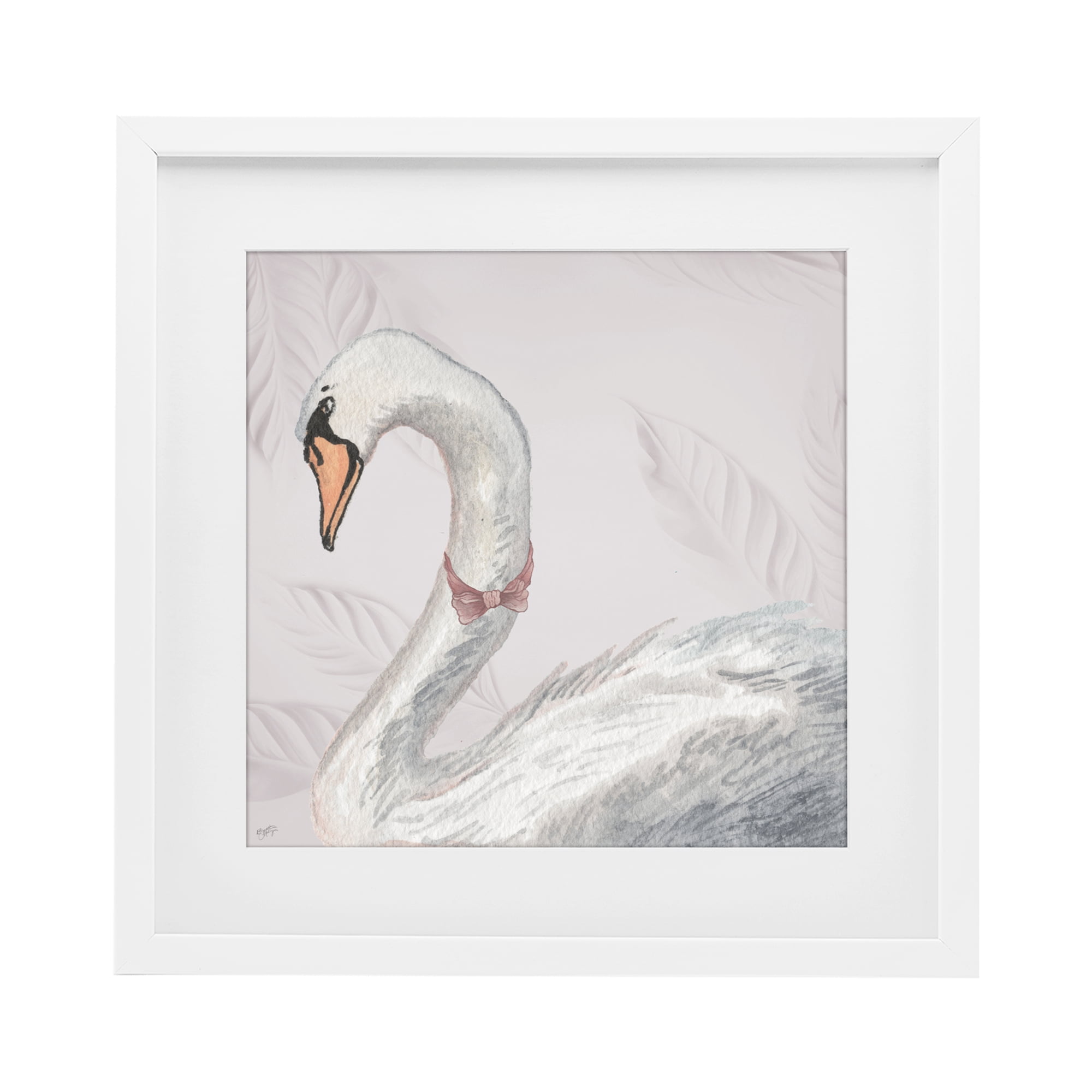 Stupell Industries Soft Classic Swan & Bow White Framed Print Under Glass, design by Elizabeth Medley