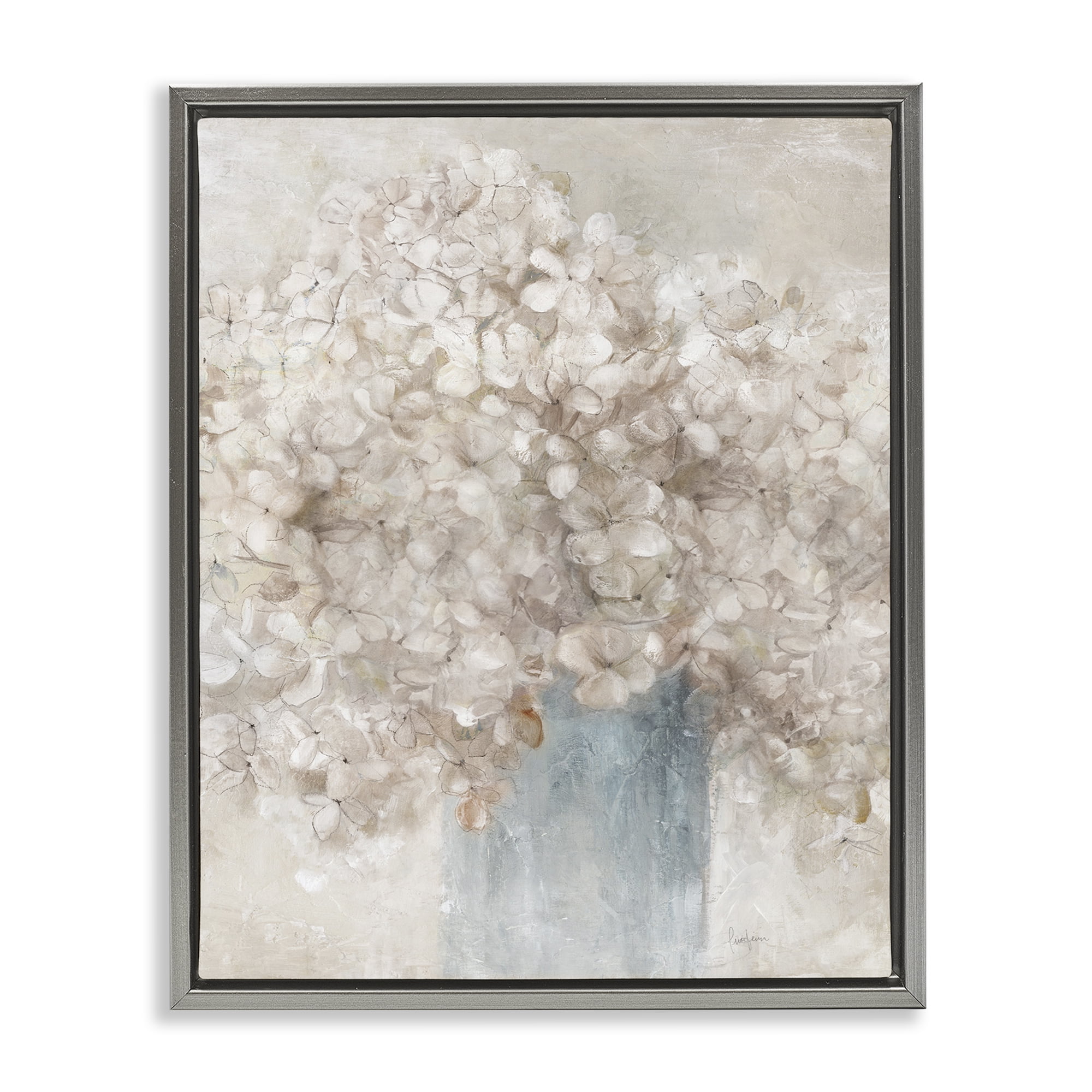 Stupell Industries Soft Clouded Bouquet Botanical & Floral Painting Gray Floater Framed Art Print Wall Art, 17 x 21