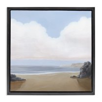 Stupell Industries Soft Clouds Over Beach Landscape Painting Black Floater Framed Canvas Art Print Wall Art, 18 x 18