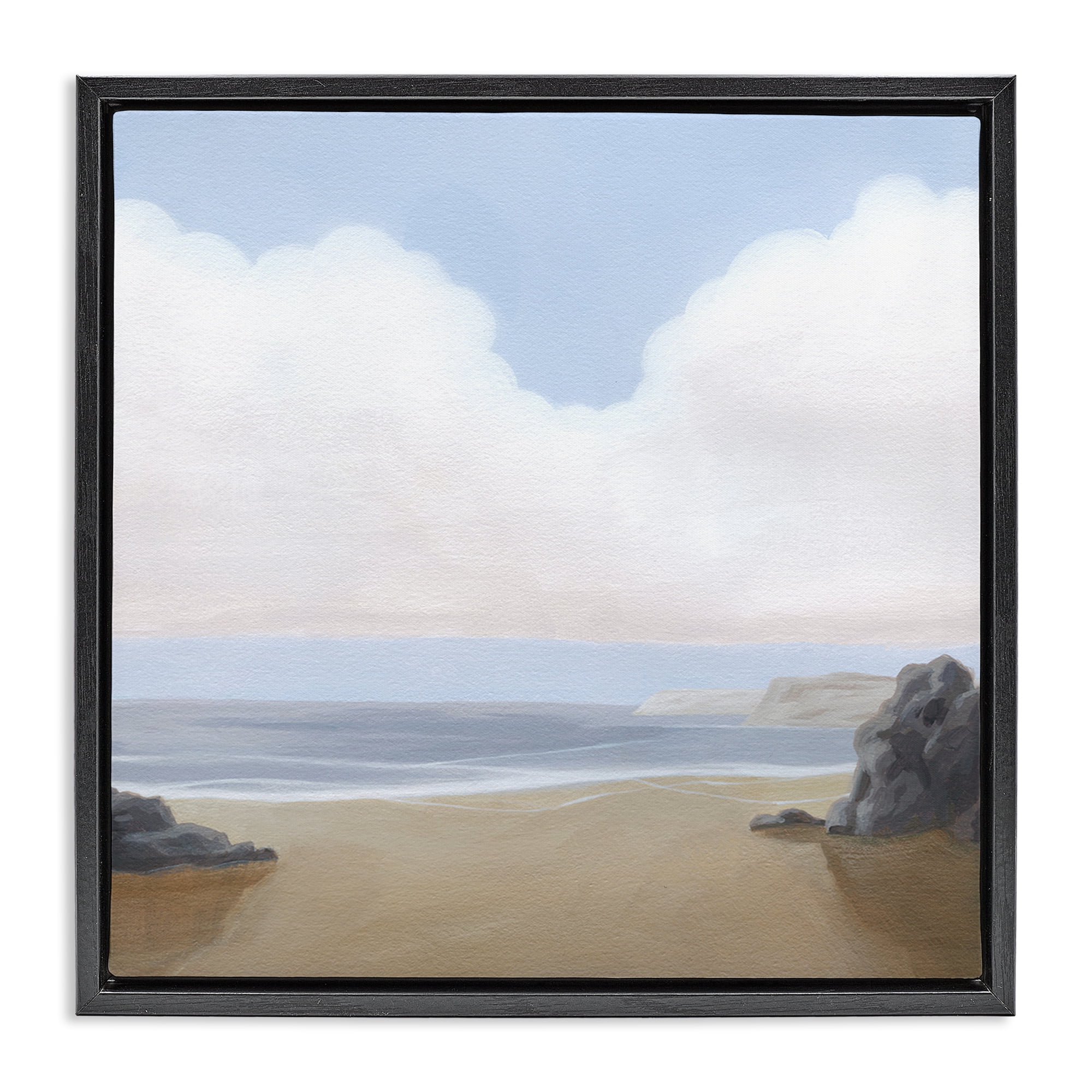 Stupell Industries Soft Clouds Over Beach Landscape Painting Black Floater Framed Canvas Art Print Wall Art, 25 x 25