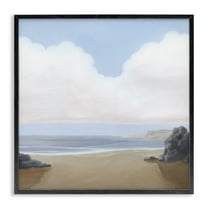 Stupell Industries Soft Clouds Over Beach Landscape Painting Black Framed Art Print Wall Art, 12 x 12