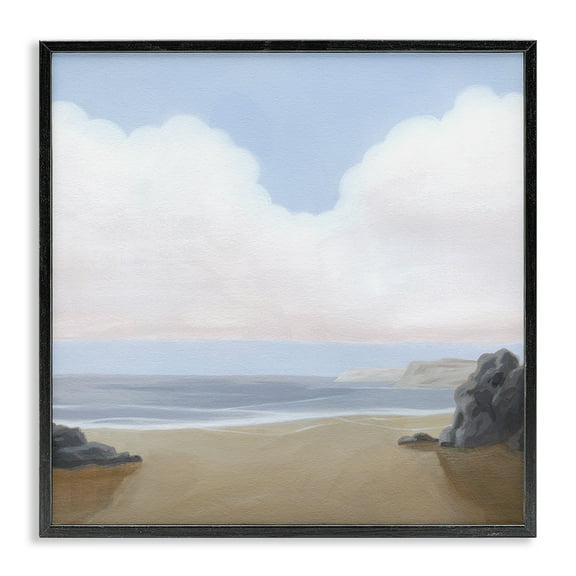 Stupell Industries Soft Clouds Over Beach Landscape Painting Black Framed Art Print Wall Art, 12 x 12