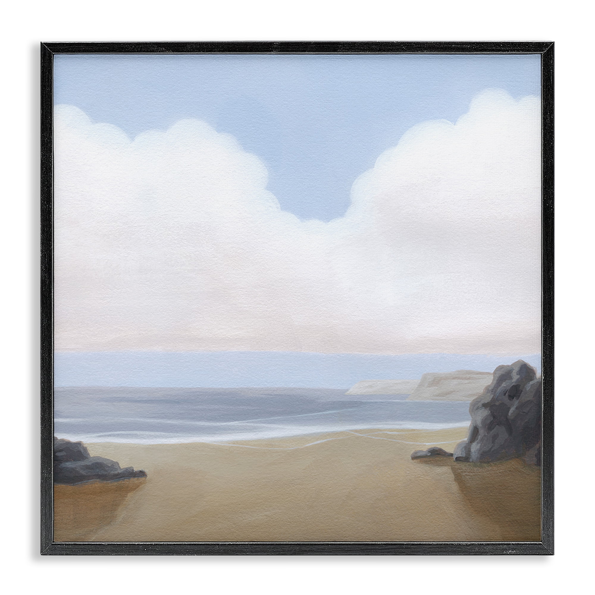Stupell Industries Soft Clouds Over Beach Landscape Painting Black Framed Art Print Wall Art, 24 x 24