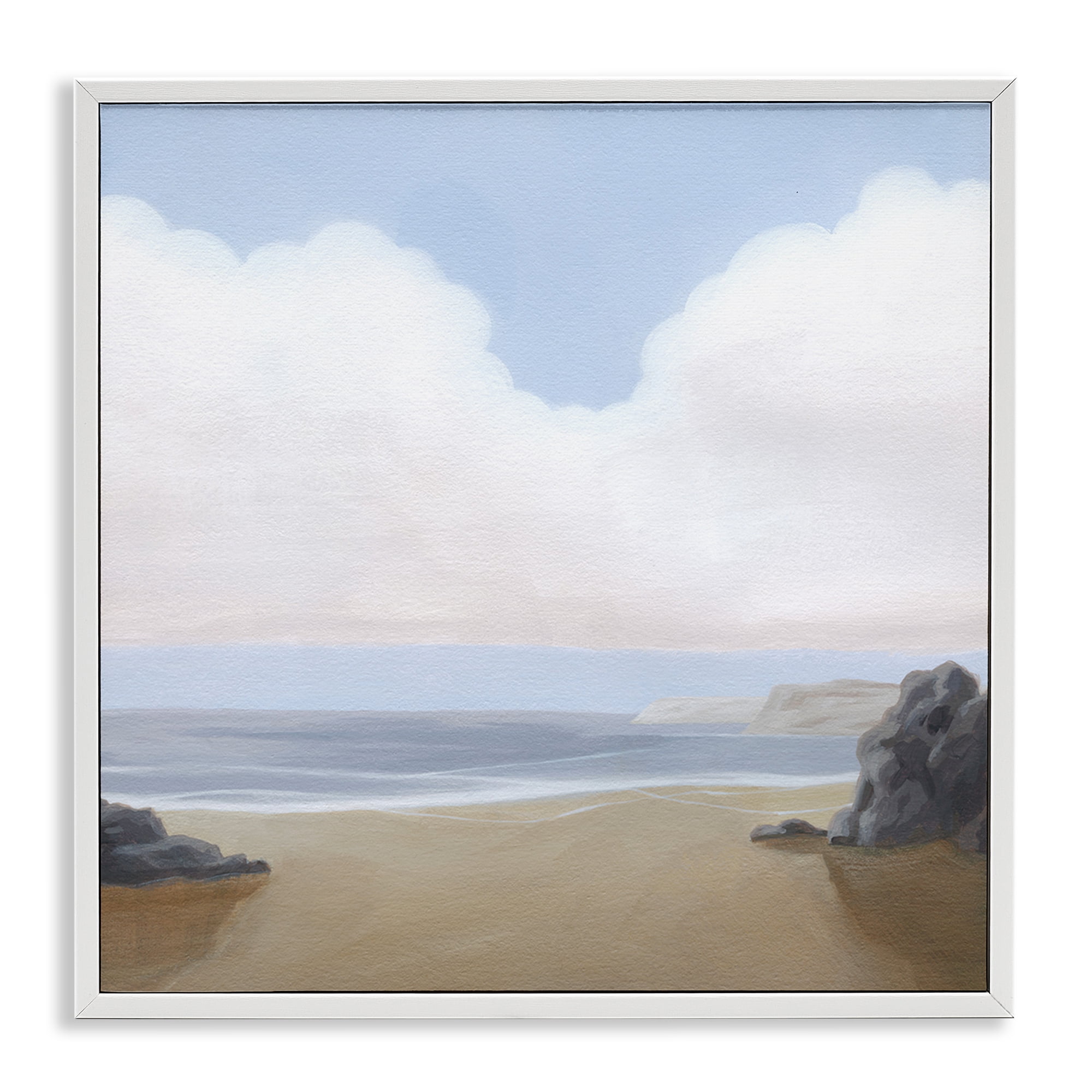 Stupell Industries Soft Clouds Over Beach Landscape Painting White Framed Art Print Wall Art, 17 x 17