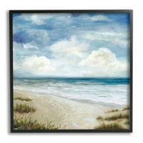 Stupell Industries Soft Clouds over Beach Nature Painting Black Framed Art Print Wall Art, 12 x 12