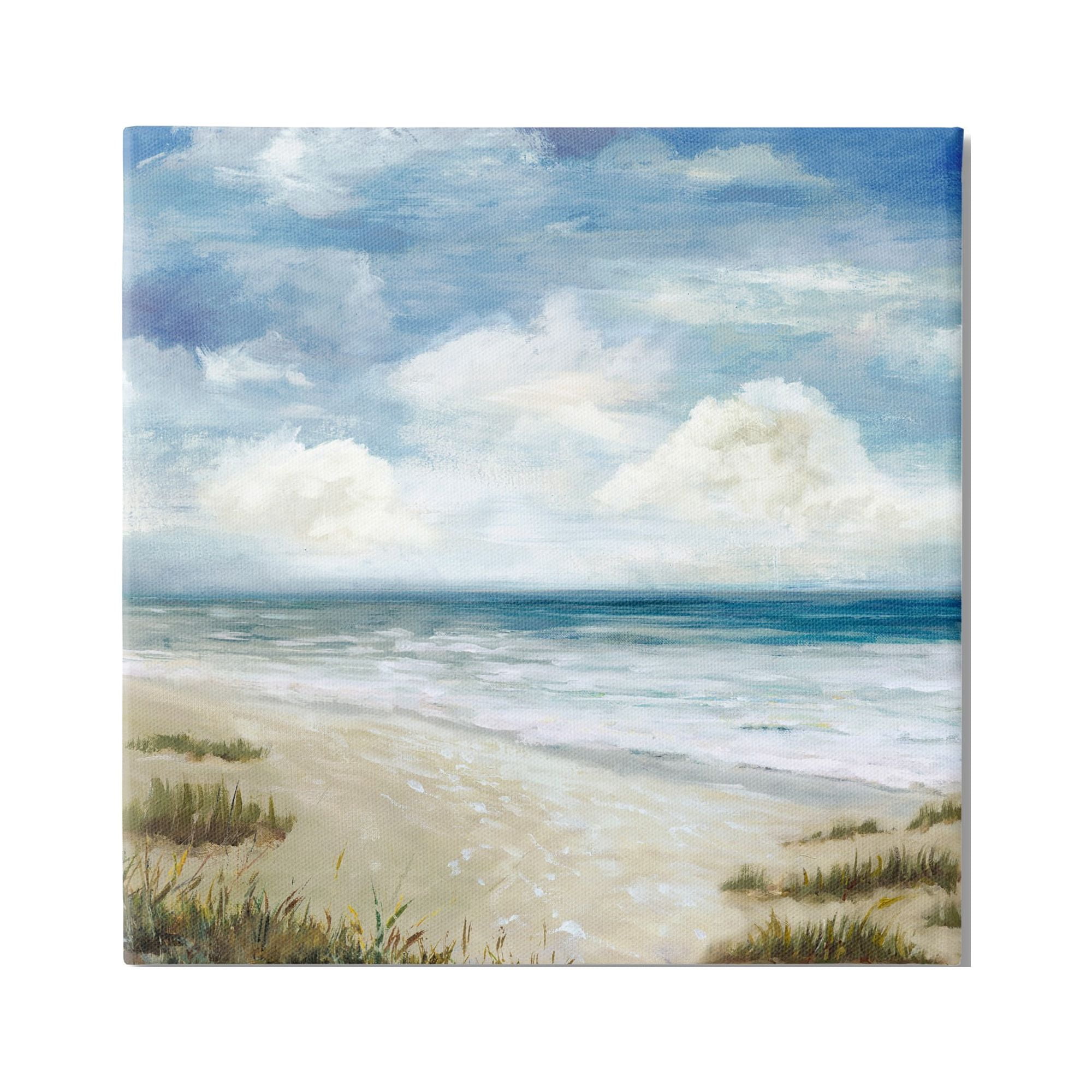Stupell Industries Soft Clouds over Beach Nature Painting Gallery Wrapped Canvas Art Print Wall Art, 17 x 17