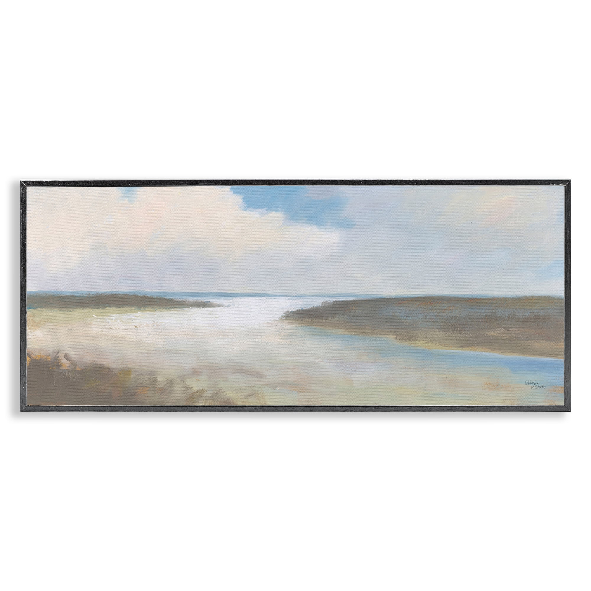 Stupell Industries Soft Coastal Shore Nautical & Beach Painting Black Framed Art Print Wall Art, 24 x 10