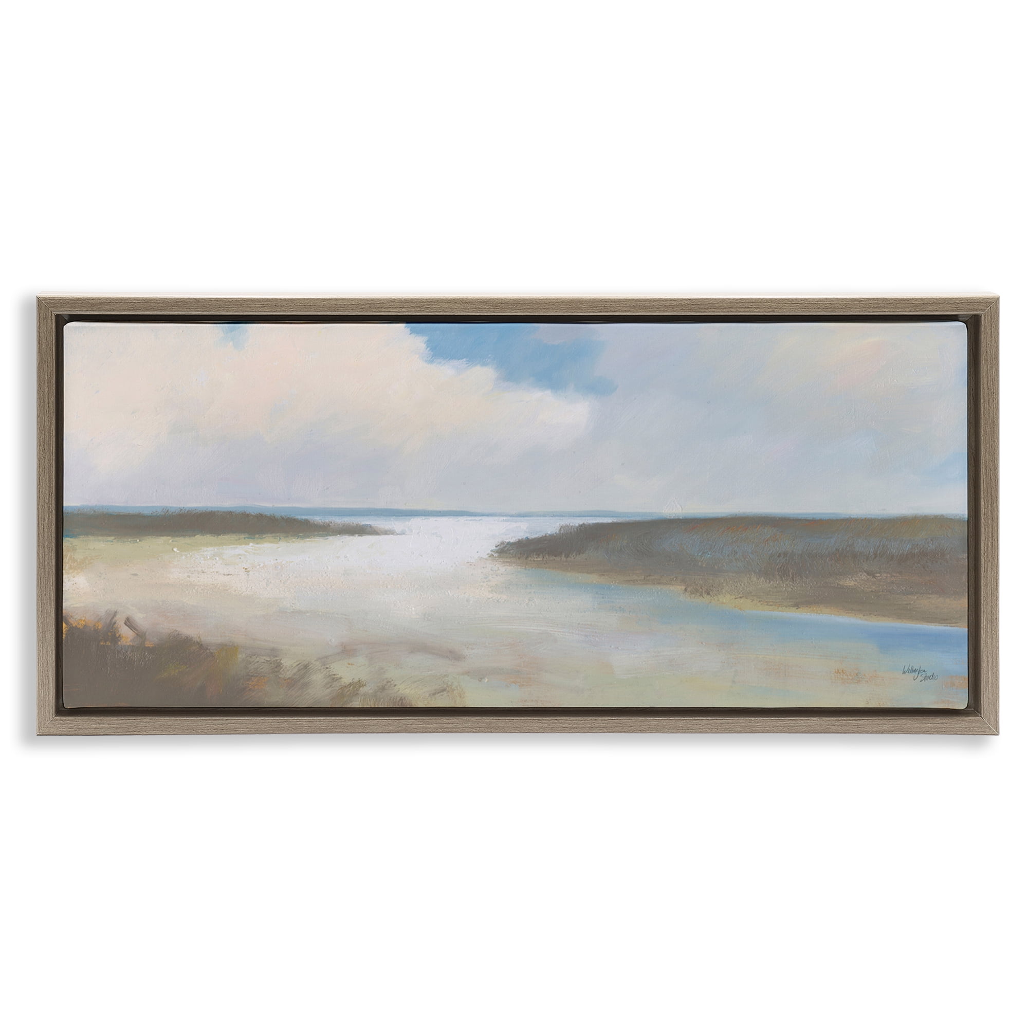 Stupell Industries Soft Coastal Shore Nautical & Beach Painting Brown Floater Framed Canvas Art Print Wall Art, 25 x 11