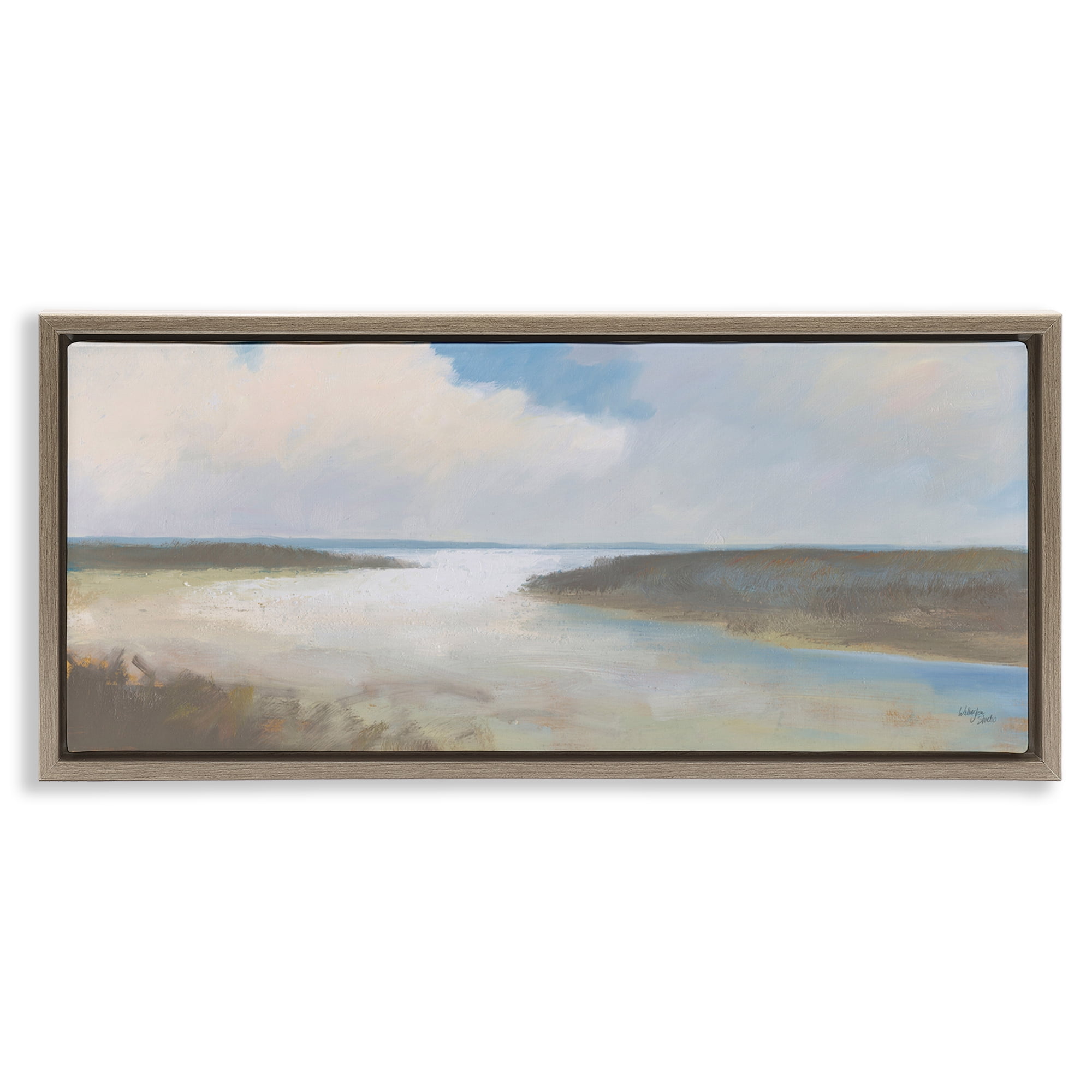 Stupell Industries Soft Coastal Shore Nautical & Beach Painting Brown Floater Framed Canvas Art Print Wall Art, 31 x 14