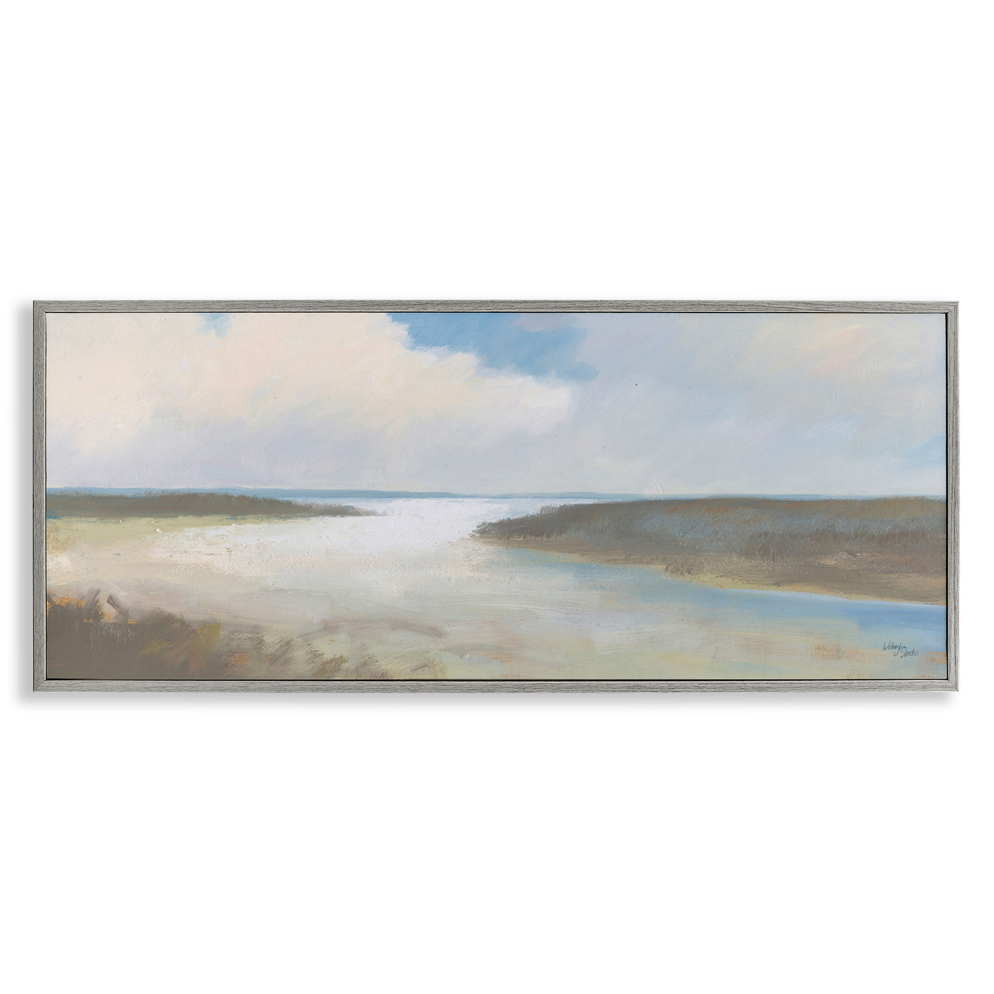 Stupell Industries Soft Coastal Shore Nautical & Beach Painting Gray Framed Art Print Wall Art, 24 x 10