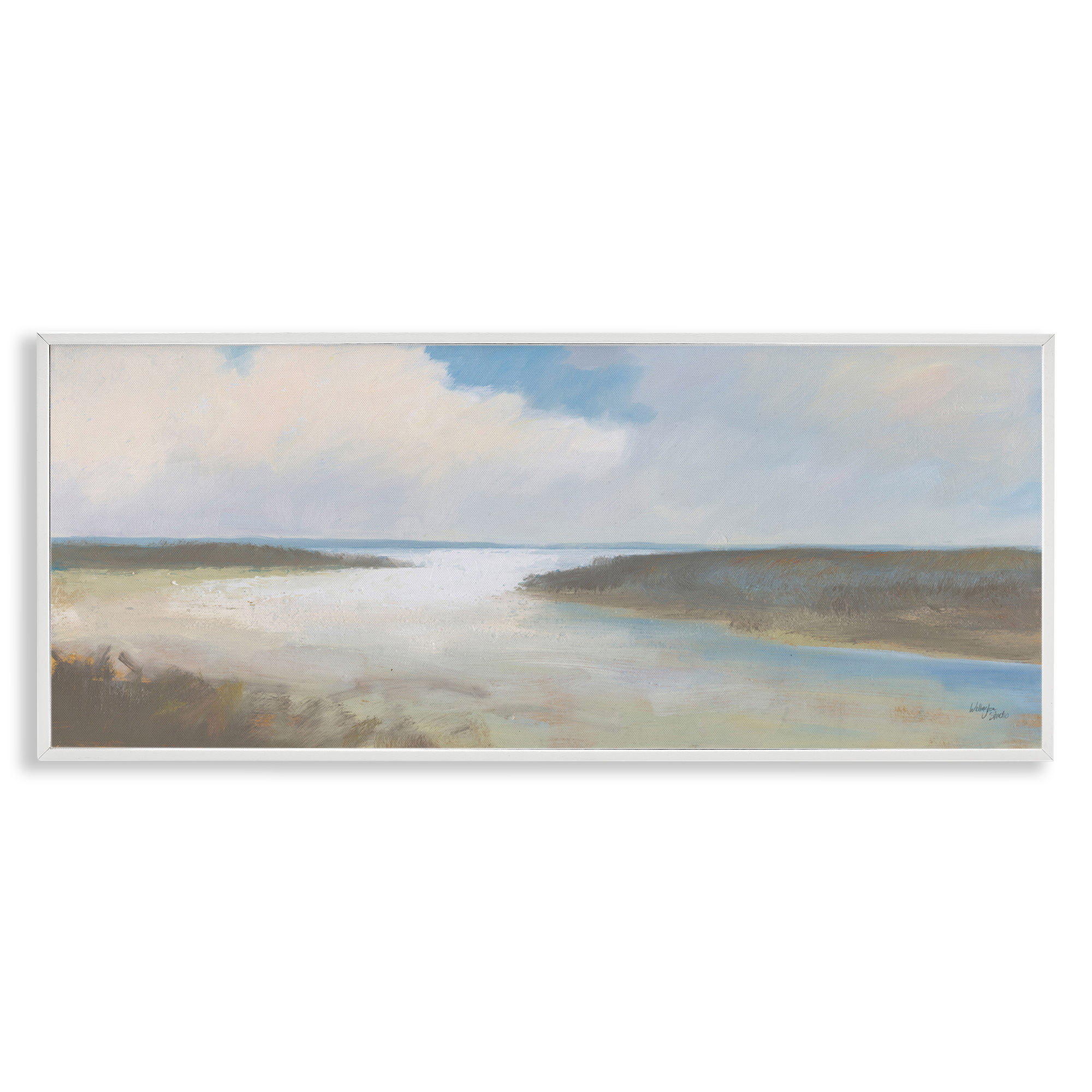 Stupell Industries Soft Coastal Shore Nautical & Beach Painting White Framed Art Print Wall Art, 30 x 13
