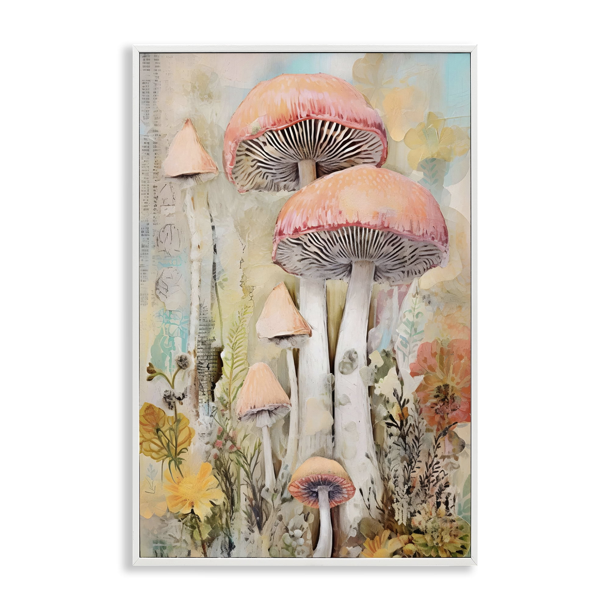 Stupell Industries Soft Collaged Mushrooms Plants & Flowers Painting White Framed Art Print Wall Art, 12 x 18