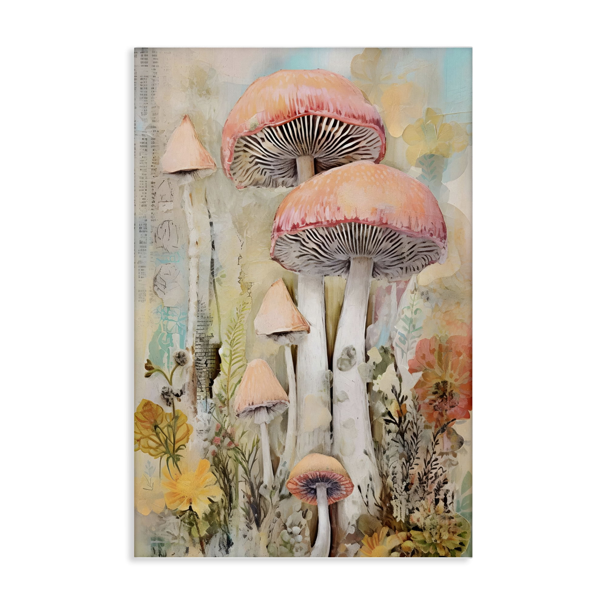 Stupell Industries Soft Collaged Mushrooms Plants & Flowers Painting Wrapped Canvas Art Print Wall Art, 20 x 30