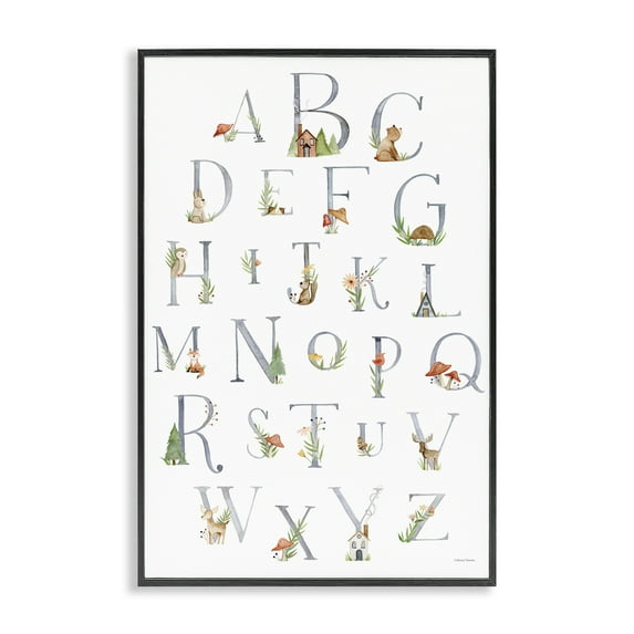 Stupell Industries Soft Cottage Alphabet Scenery Painting Black Framed Art Print Wall Art, 16 x 24
