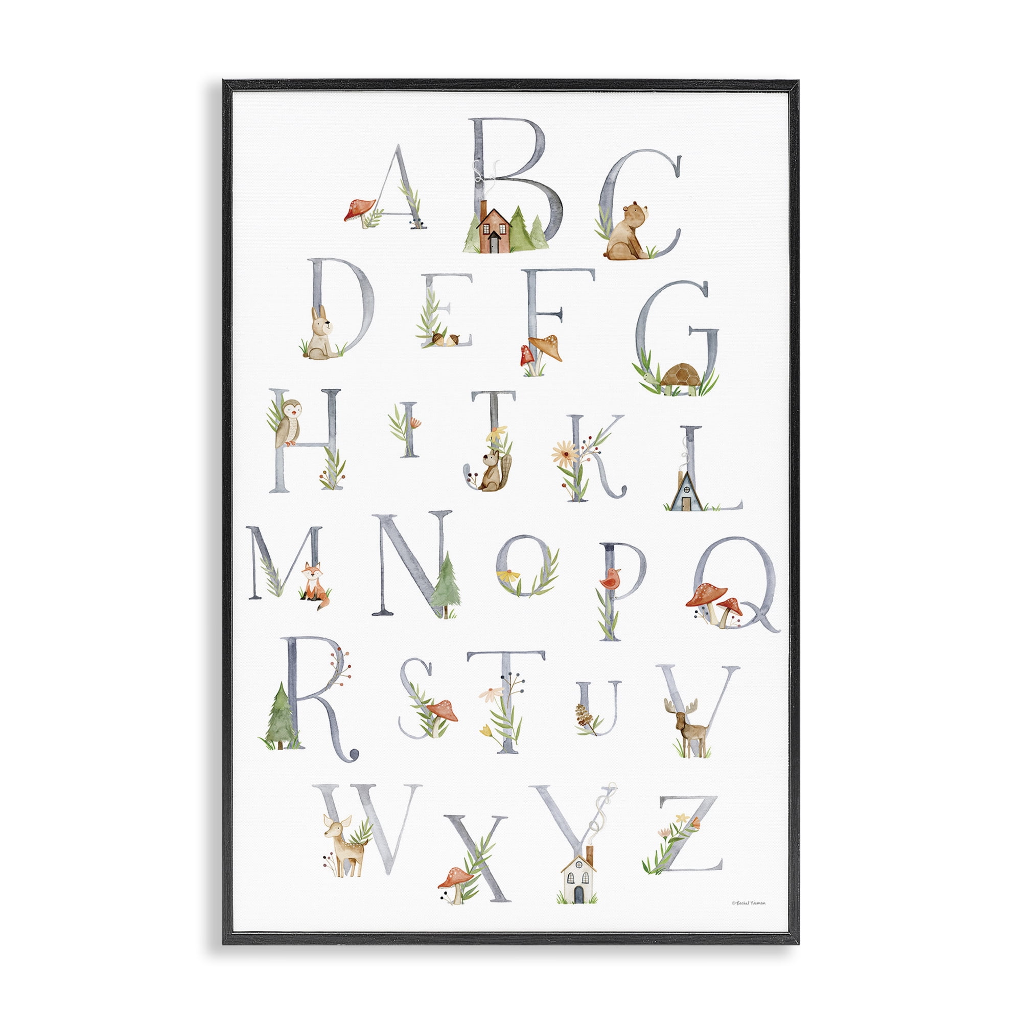 Stupell Industries Soft Cottage Alphabet Scenery Painting Black Framed Art Print Wall Art, 20 x 30