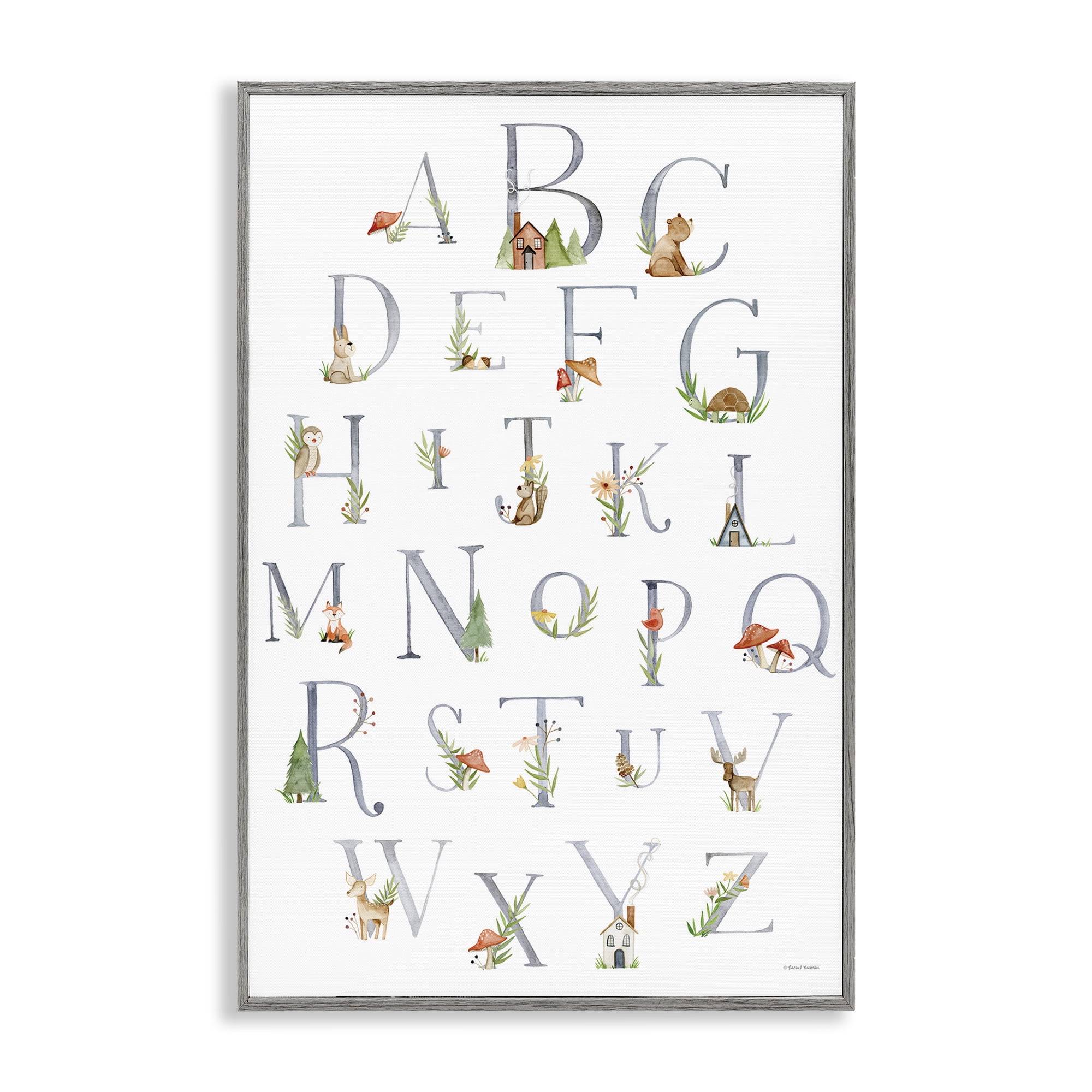 Stupell Industries Soft Cottage Alphabet Scenery Painting Gray Framed Art Print Wall Art, 20 x 30