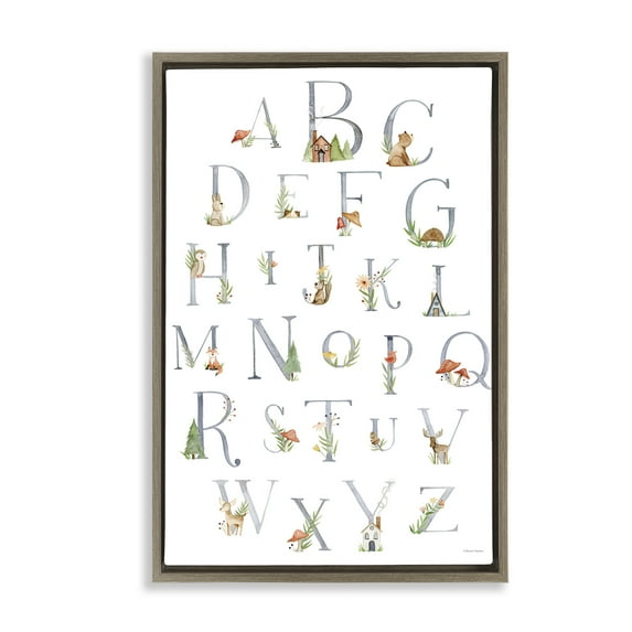 Stupell Industries Soft Cottage Alphabet Town & City Painting Brown Floater Framed Art Print Wall Art, 21 x 31