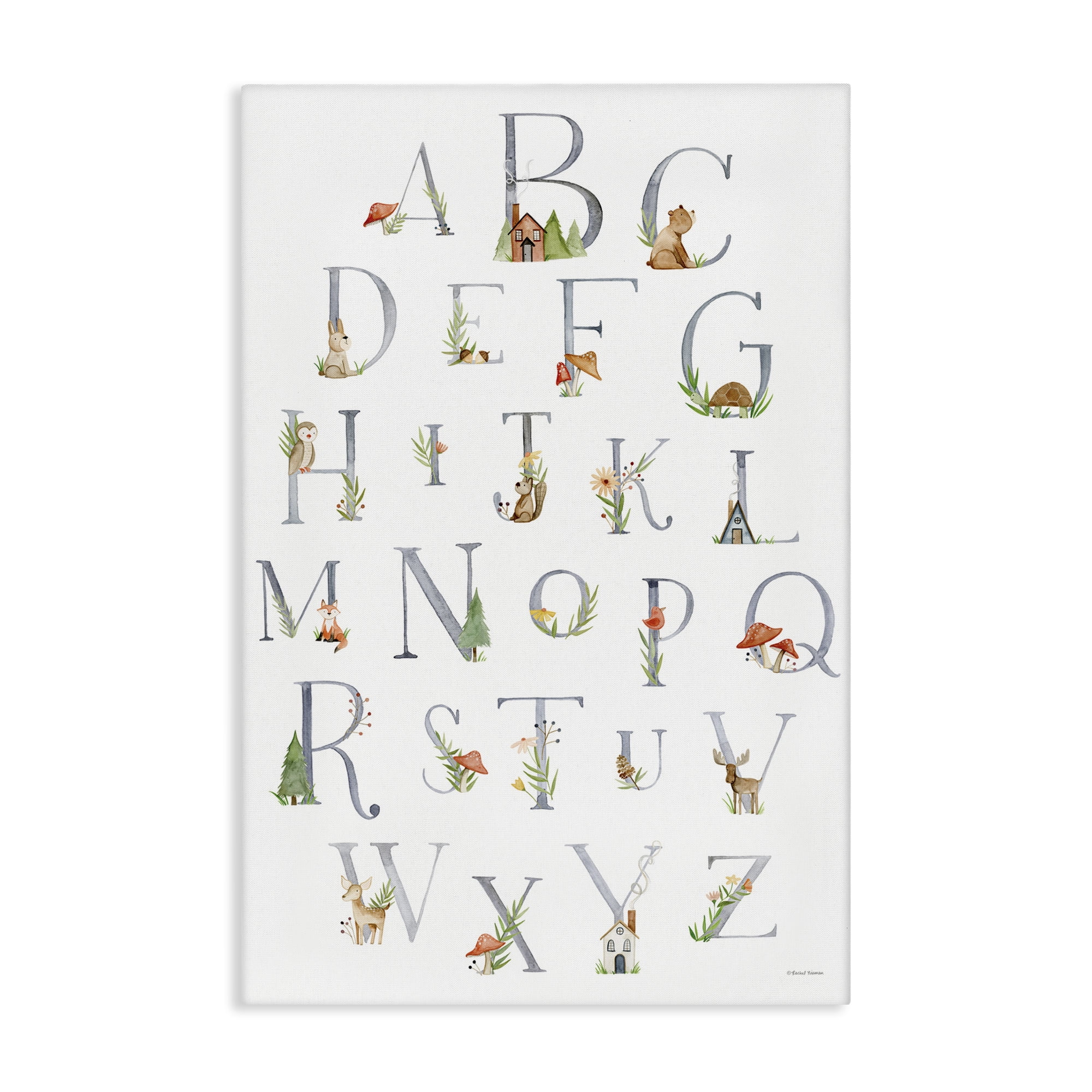 Stupell Industries Soft Cottage Alphabet Town & City Painting Gallery Wrapped Canvas Art Print Wall Art, 20 x 30