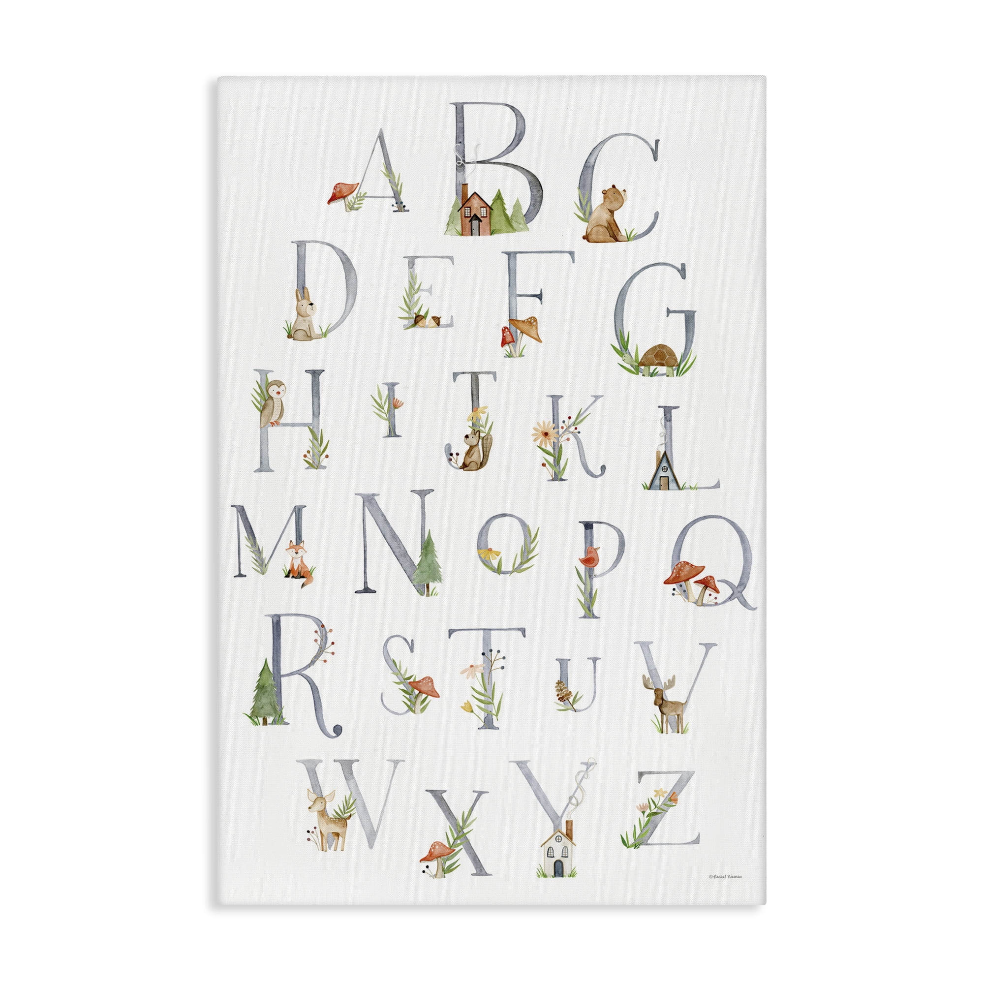 Stupell Industries Soft Cottage Alphabet Town & City Painting Gallery Wrapped Canvas Art Print Wall Art, 30 x 45
