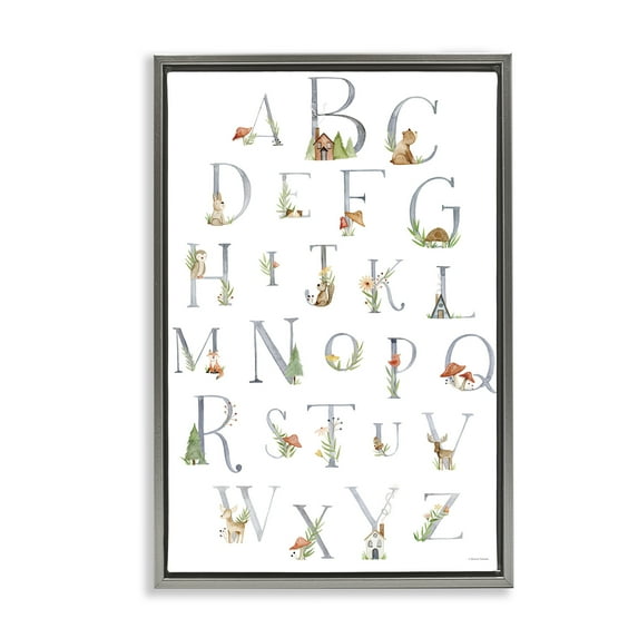 Stupell Industries Soft Cottage Alphabet Town & City Painting Gray Floater Framed Art Print Wall Art, 21 x 31